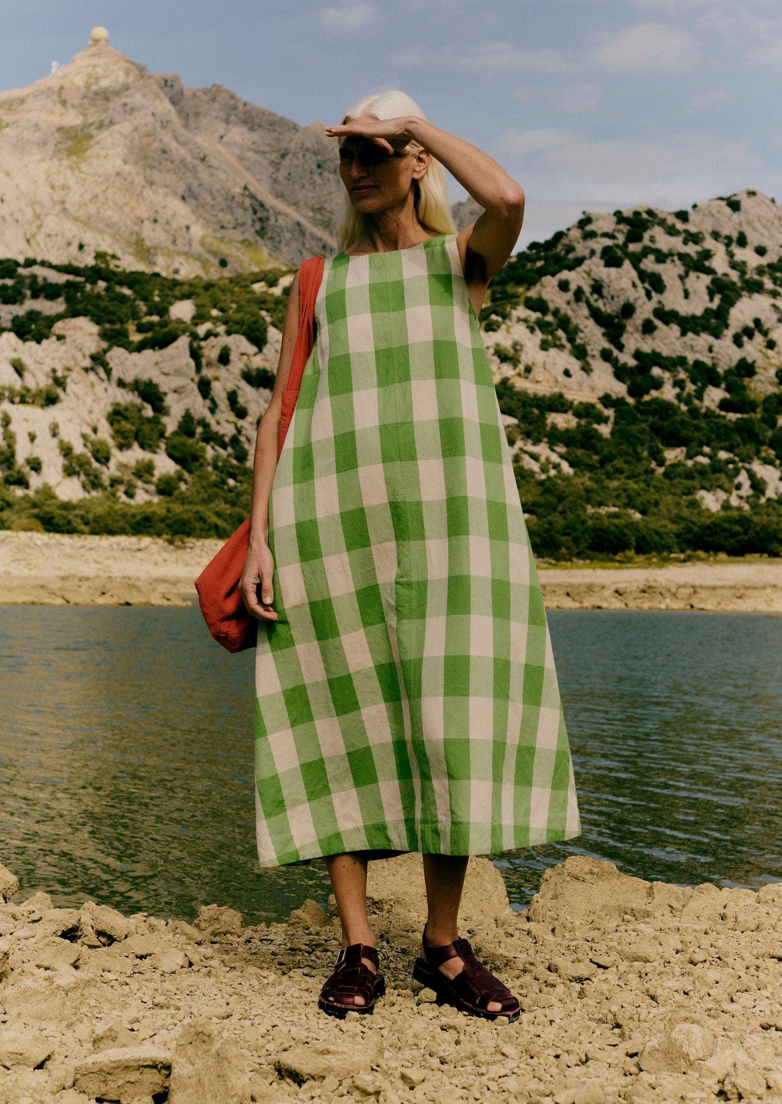 Gingham Cotton Linen Dress | Lawn Green/Pulp 3 Gingham Cotton Linen Dress | Lawn Green/Pulp