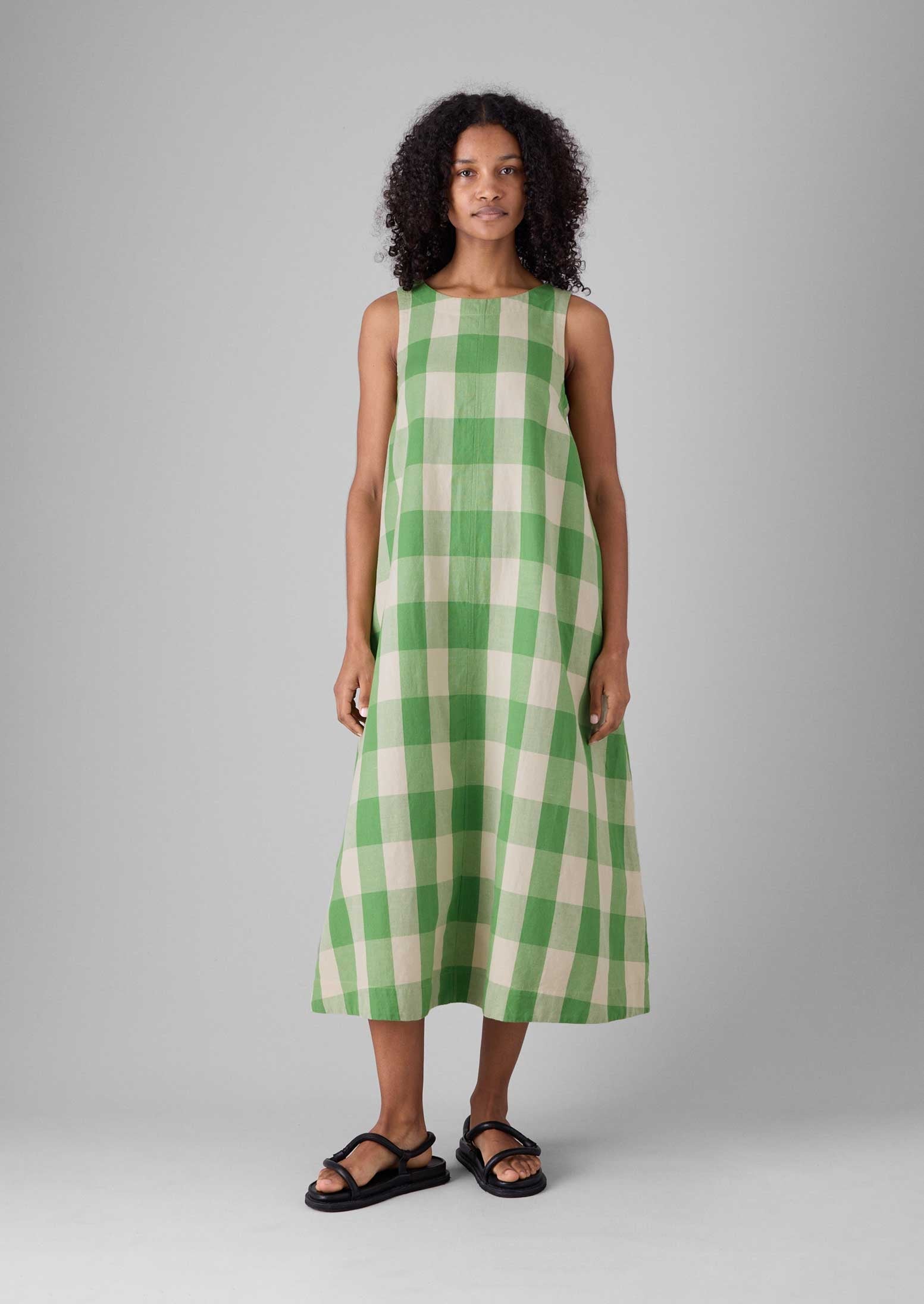 Gingham Cotton Linen Dress | Lawn Green/Pulp 4 Gingham Cotton Linen Dress | Lawn Green/Pulp
