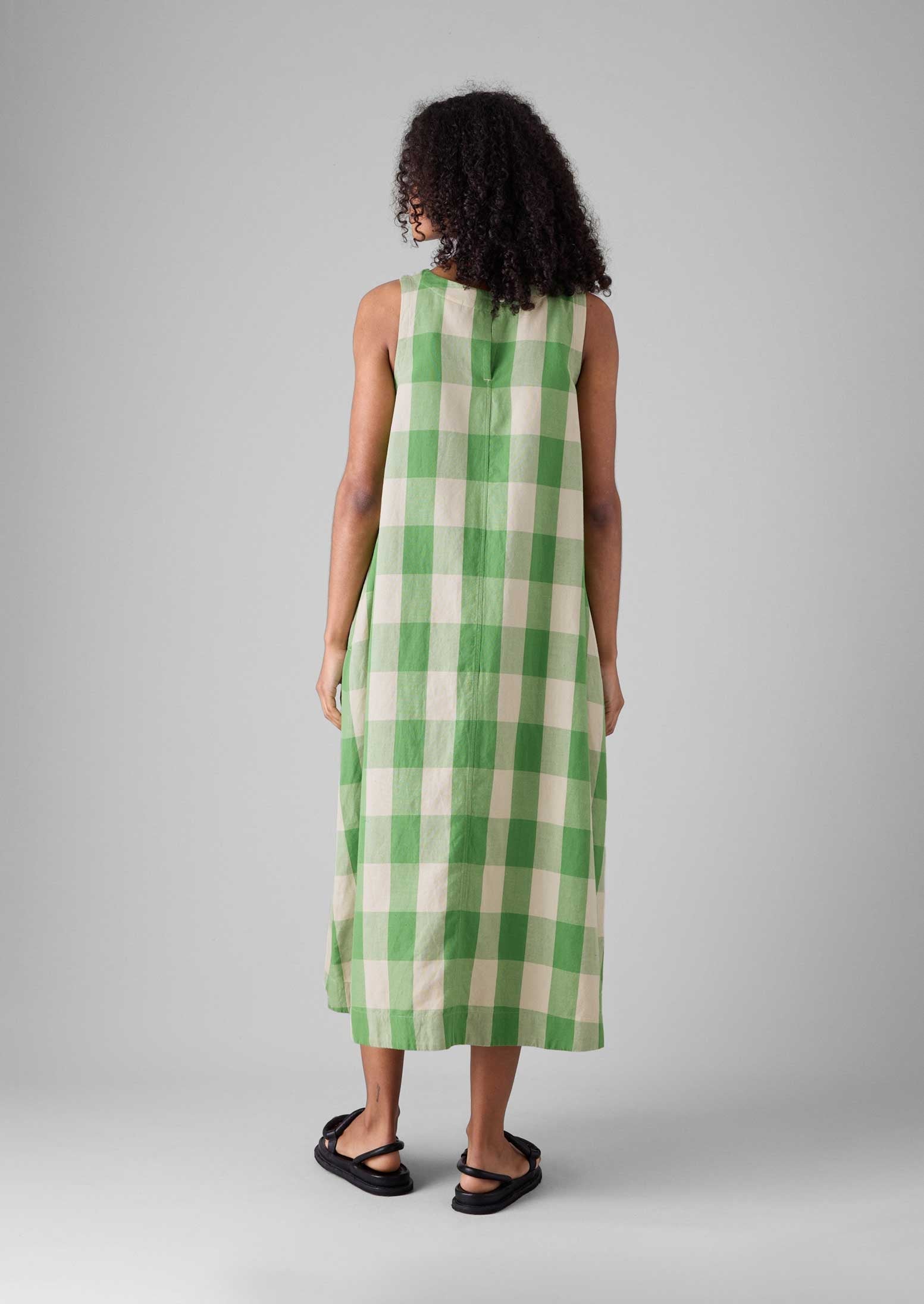 Gingham Cotton Linen Dress | Lawn Green/Pulp 5 Gingham Cotton Linen Dress | Lawn Green/Pulp