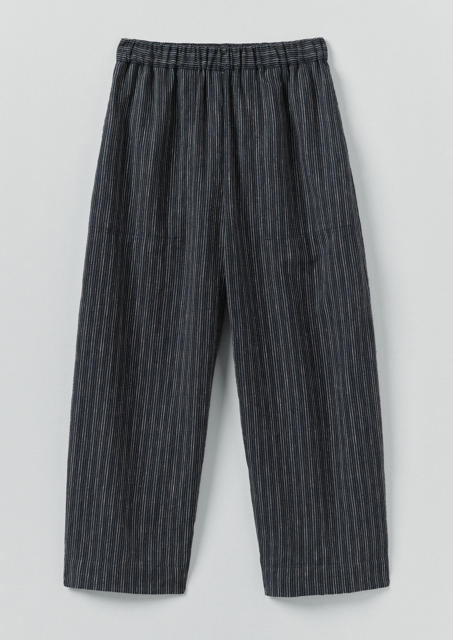 Stripe Linen Cotton Barrel Leg Trousers | Shadow Blue/Black