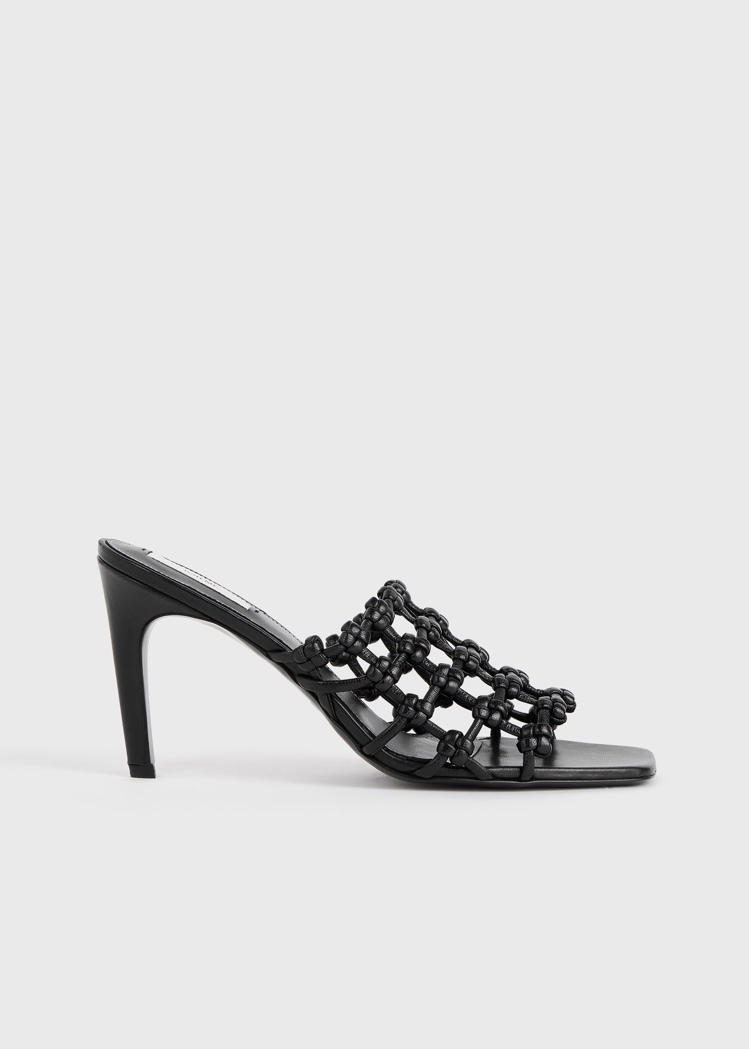 Braided-leather bandeau mules black
