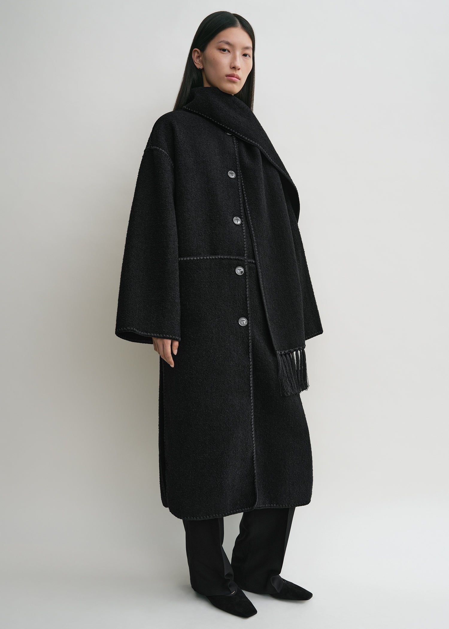 Embroidered scarf coat black 3 Embroidered scarf coat black