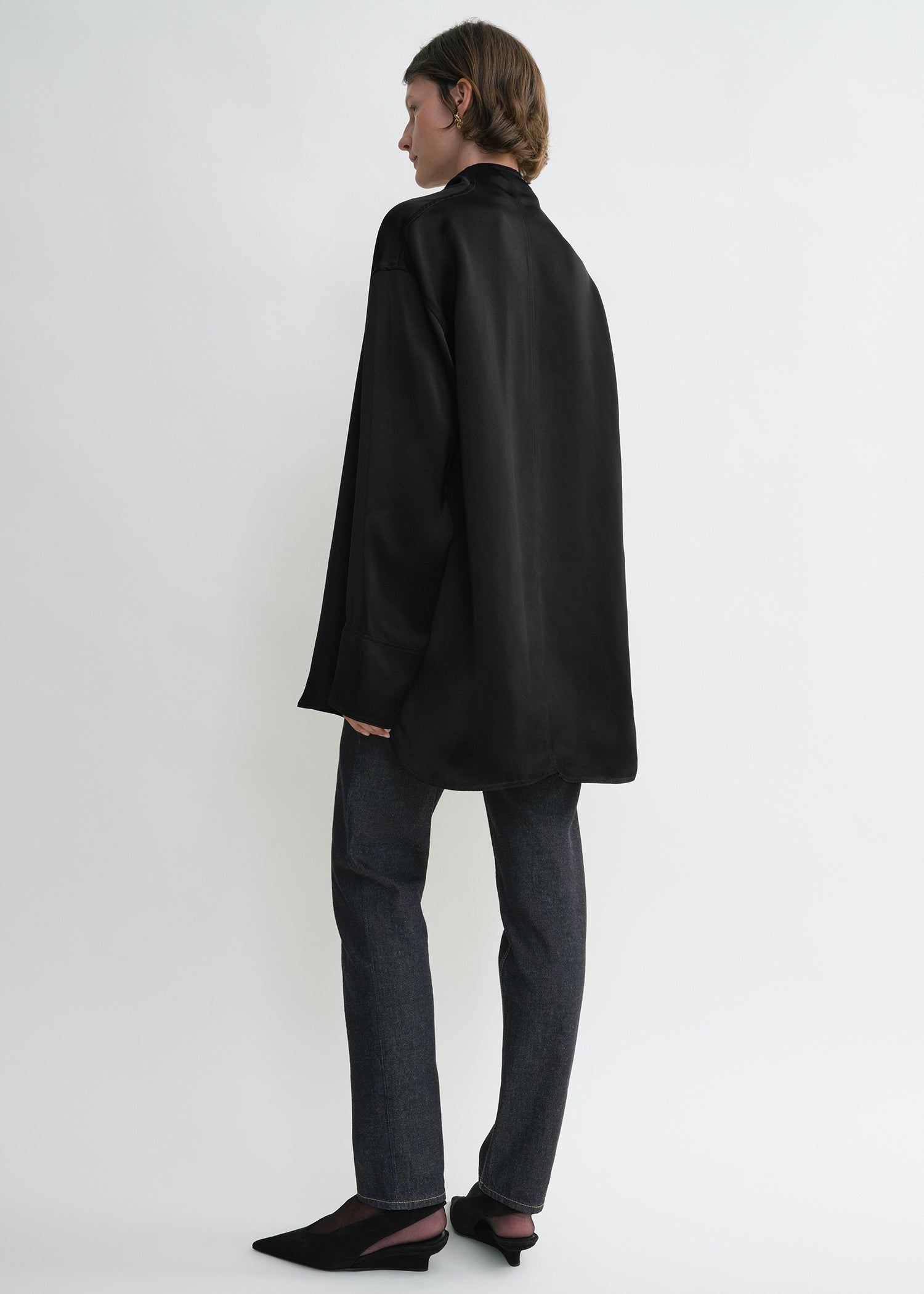 Funnel-neck satin blouse black 3 Funnel-neck satin blouse black