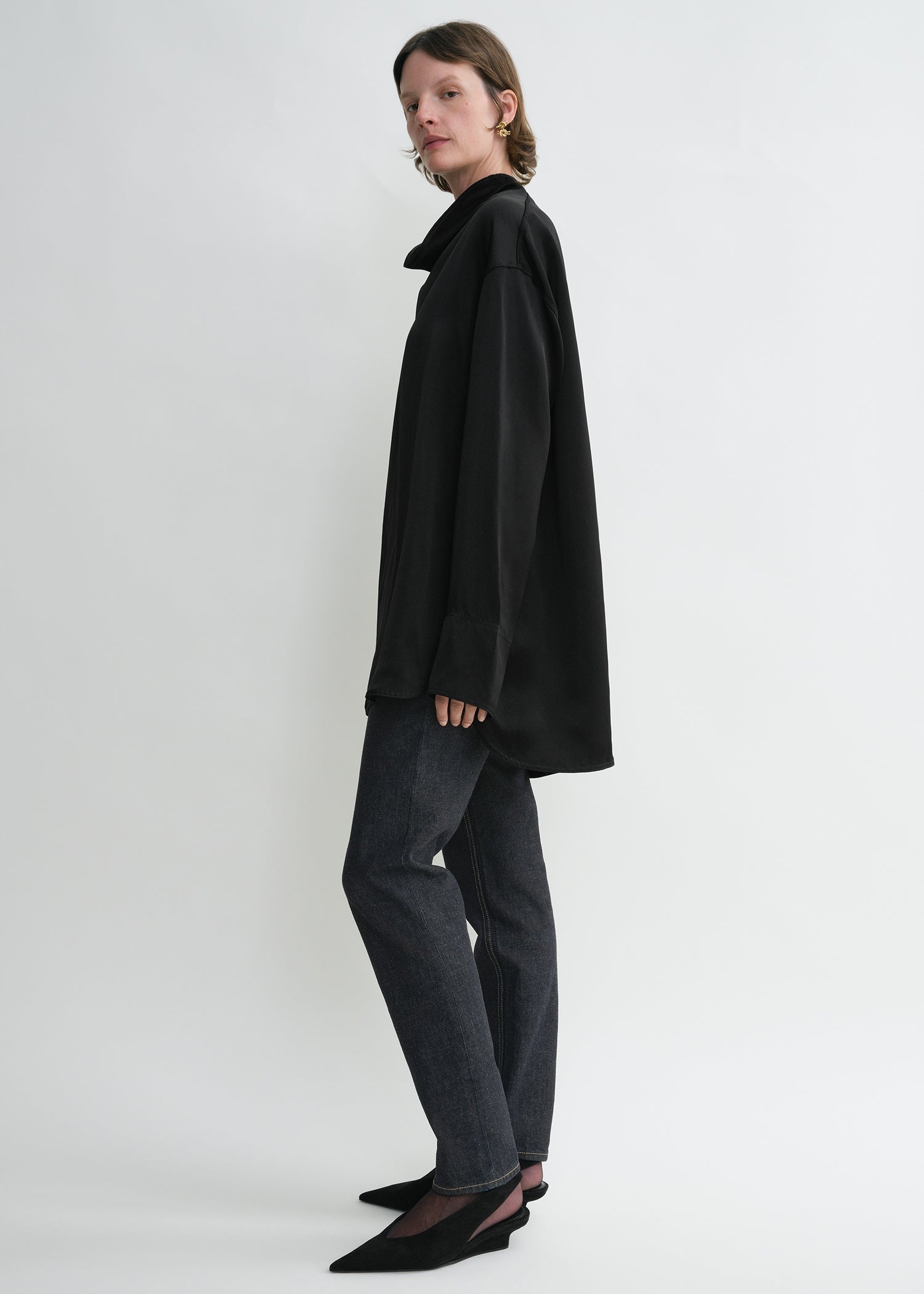 Funnel-neck satin blouse black 4 Funnel-neck satin blouse black