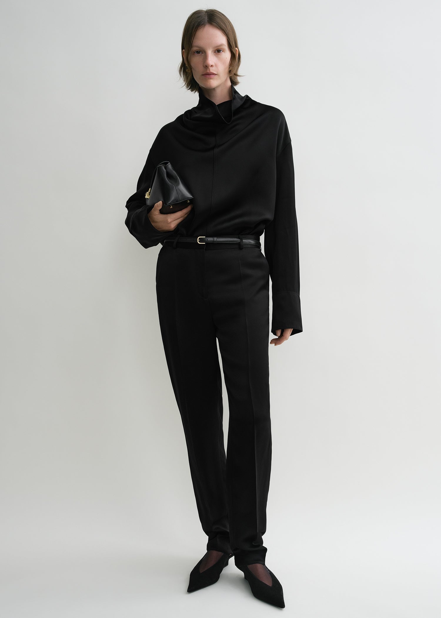 Low-waist satin trousers black