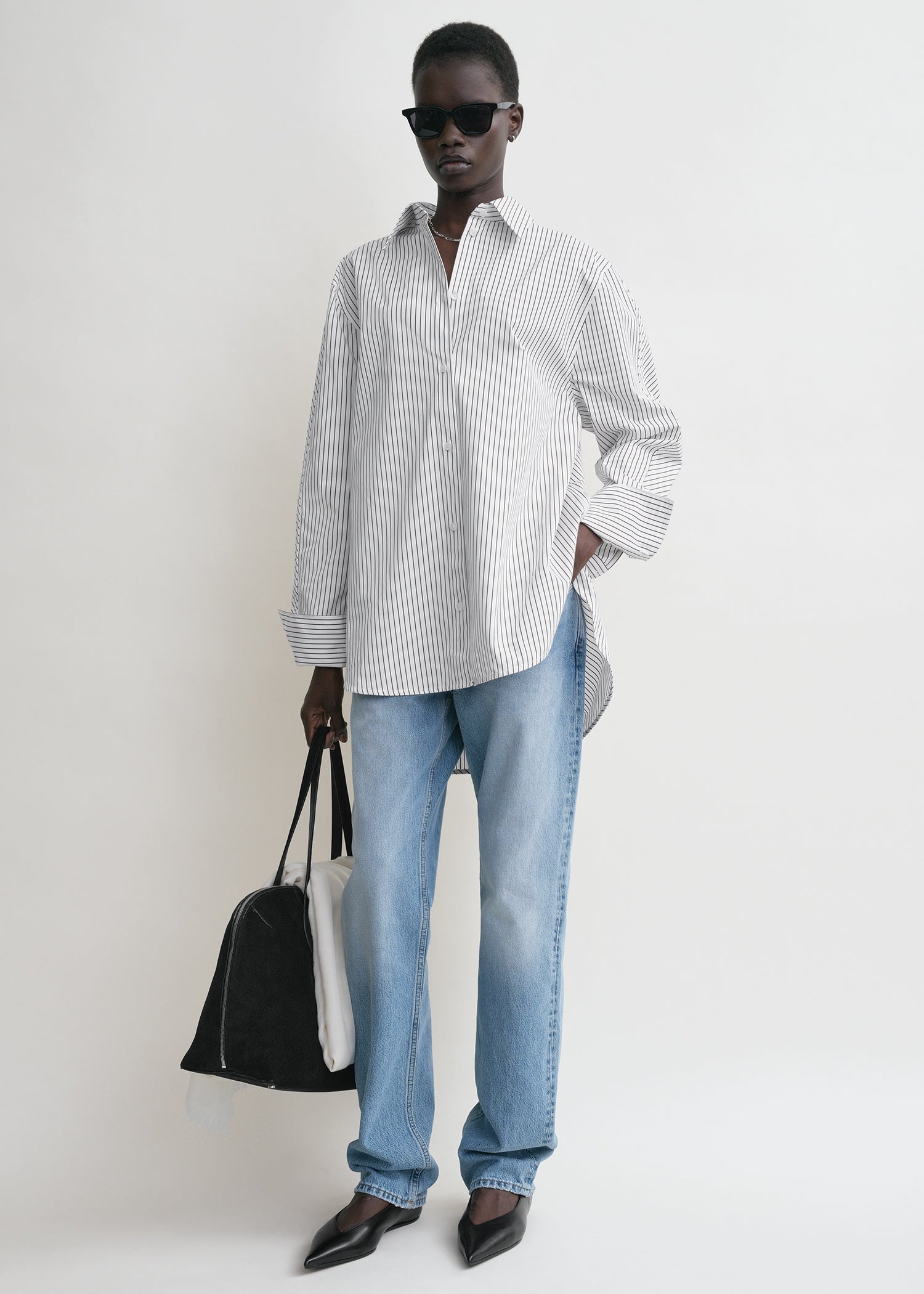 Kimono-sleeve poplin shirt white/brown