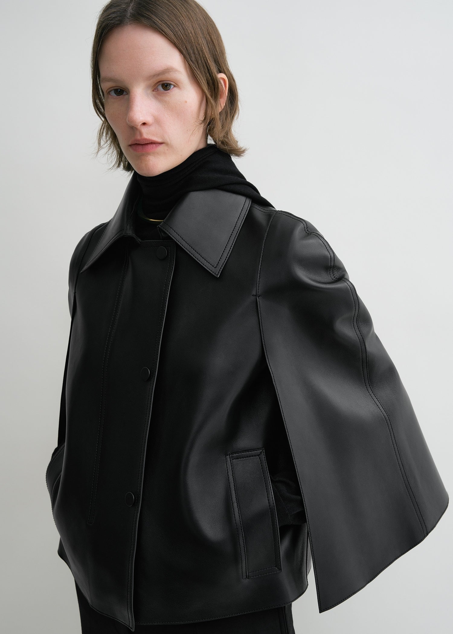 Double leather cape black 5 Double leather cape black