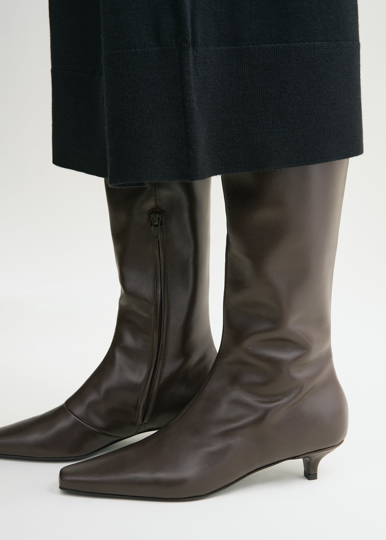 Slim leather knee-high boots bark 3 Slim leather knee-high boots bark