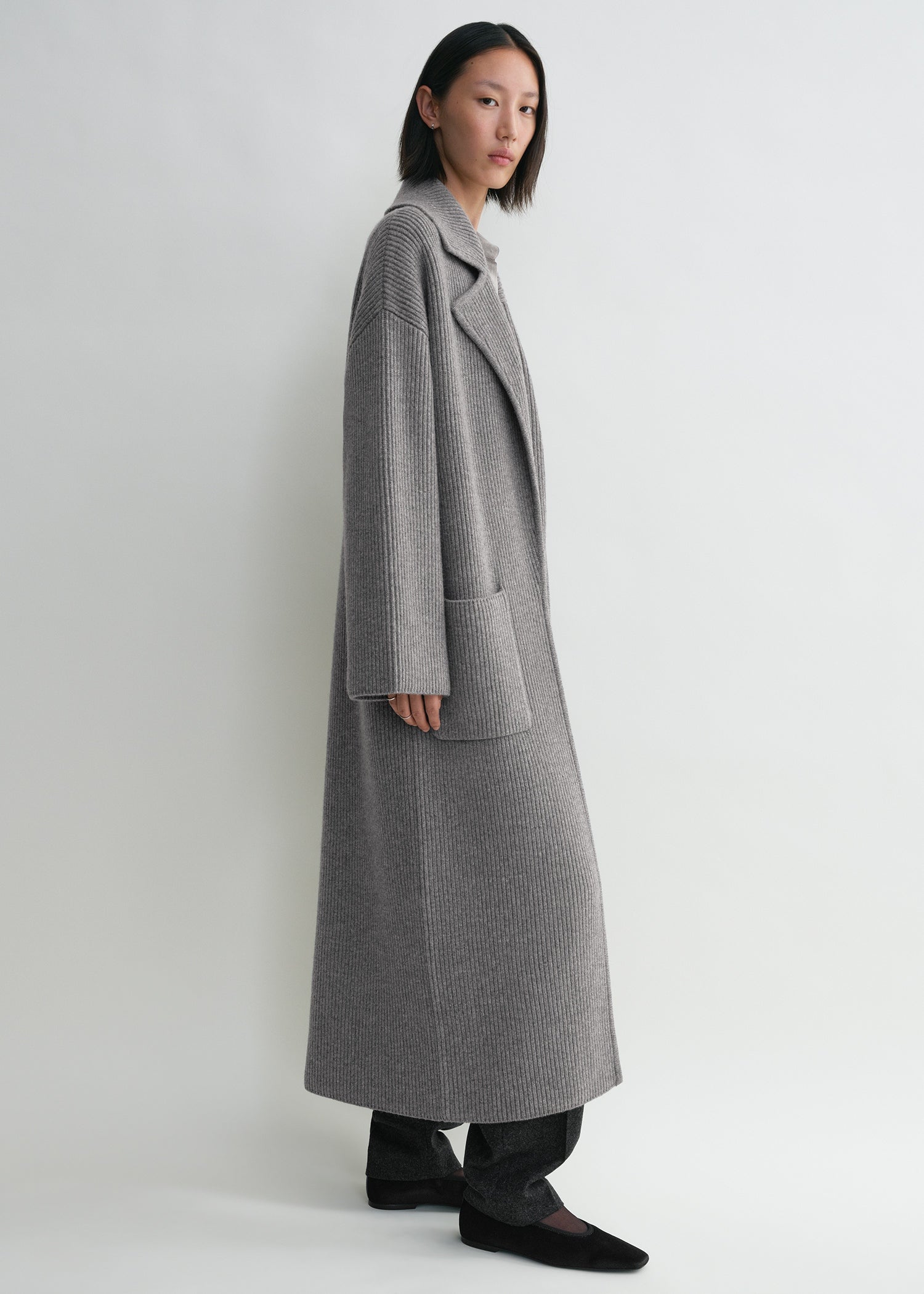 Rib-knit cardi coat grey melange 3 Rib-knit cardi coat grey melange