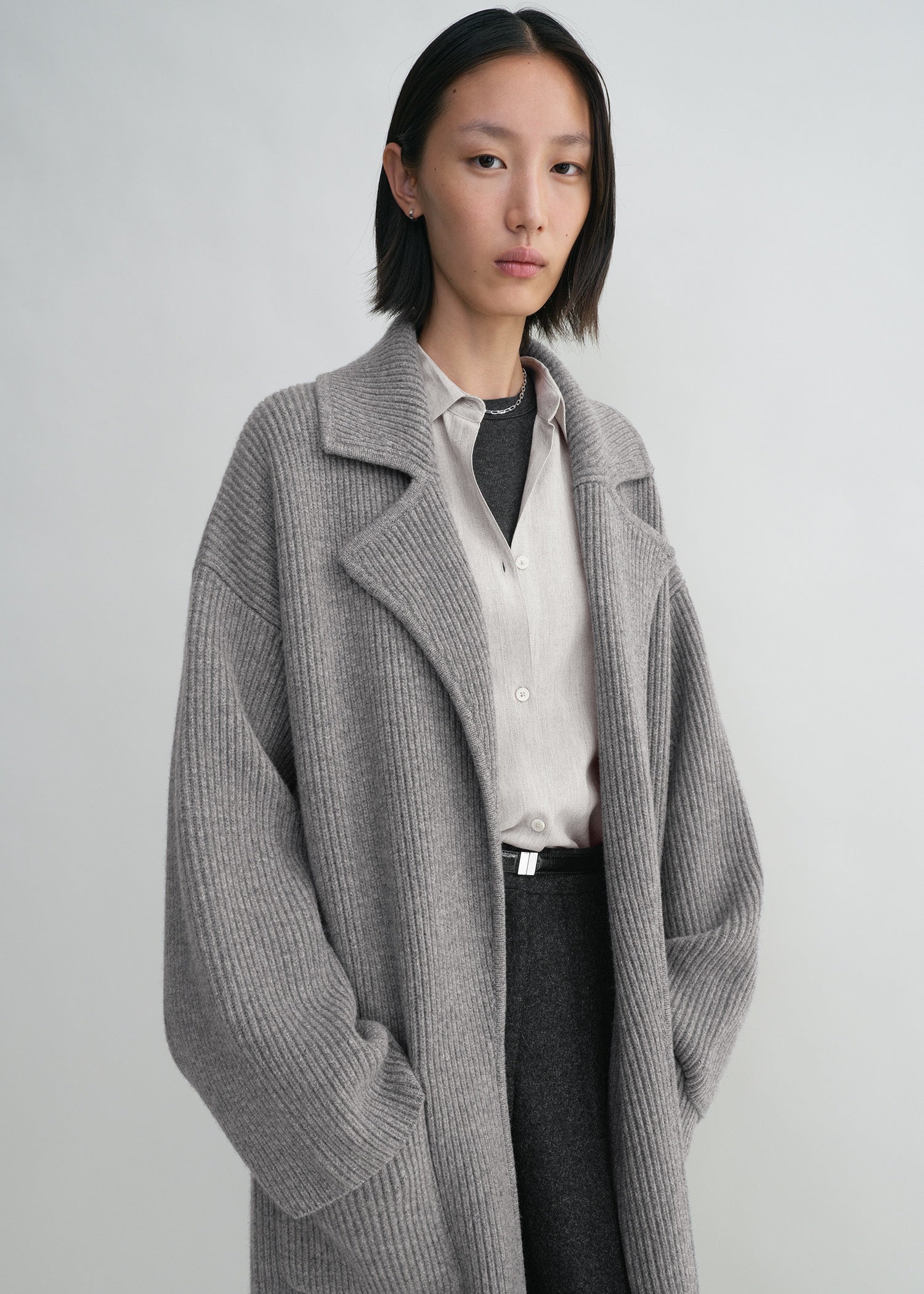 Rib-knit cardi coat grey melange 5 Rib-knit cardi coat grey melange
