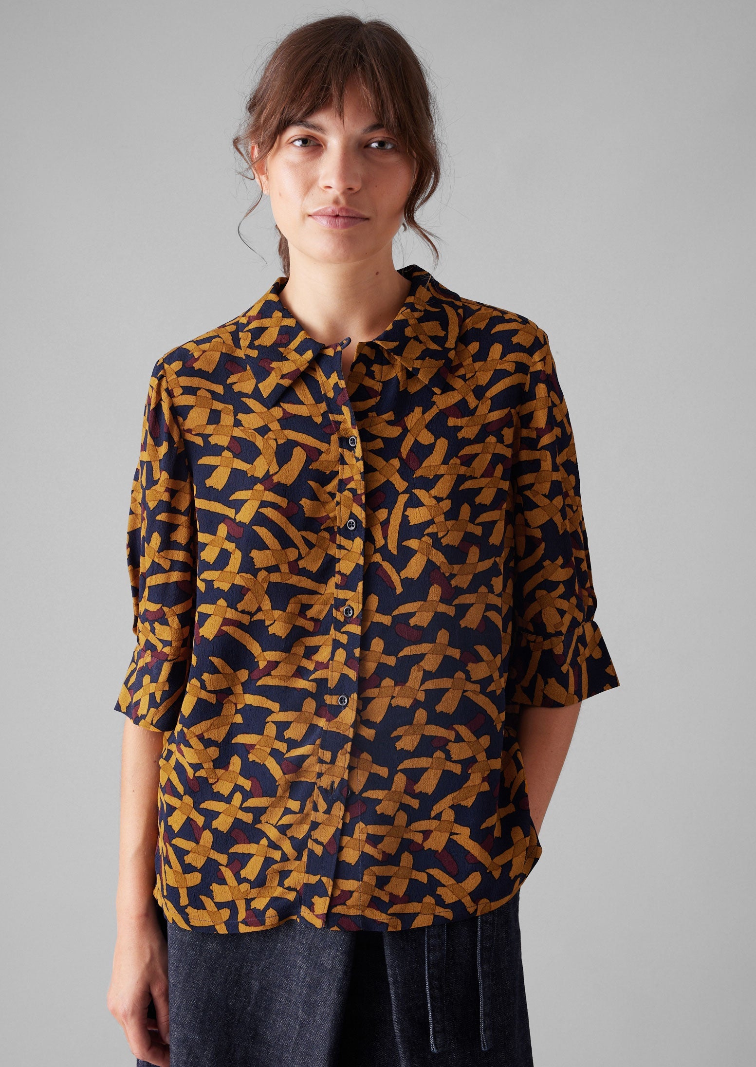 Gia Washi Print Shirt | Deep Blue/Marigold 3 Gia Washi Print Shirt | Deep Blue/Marigold