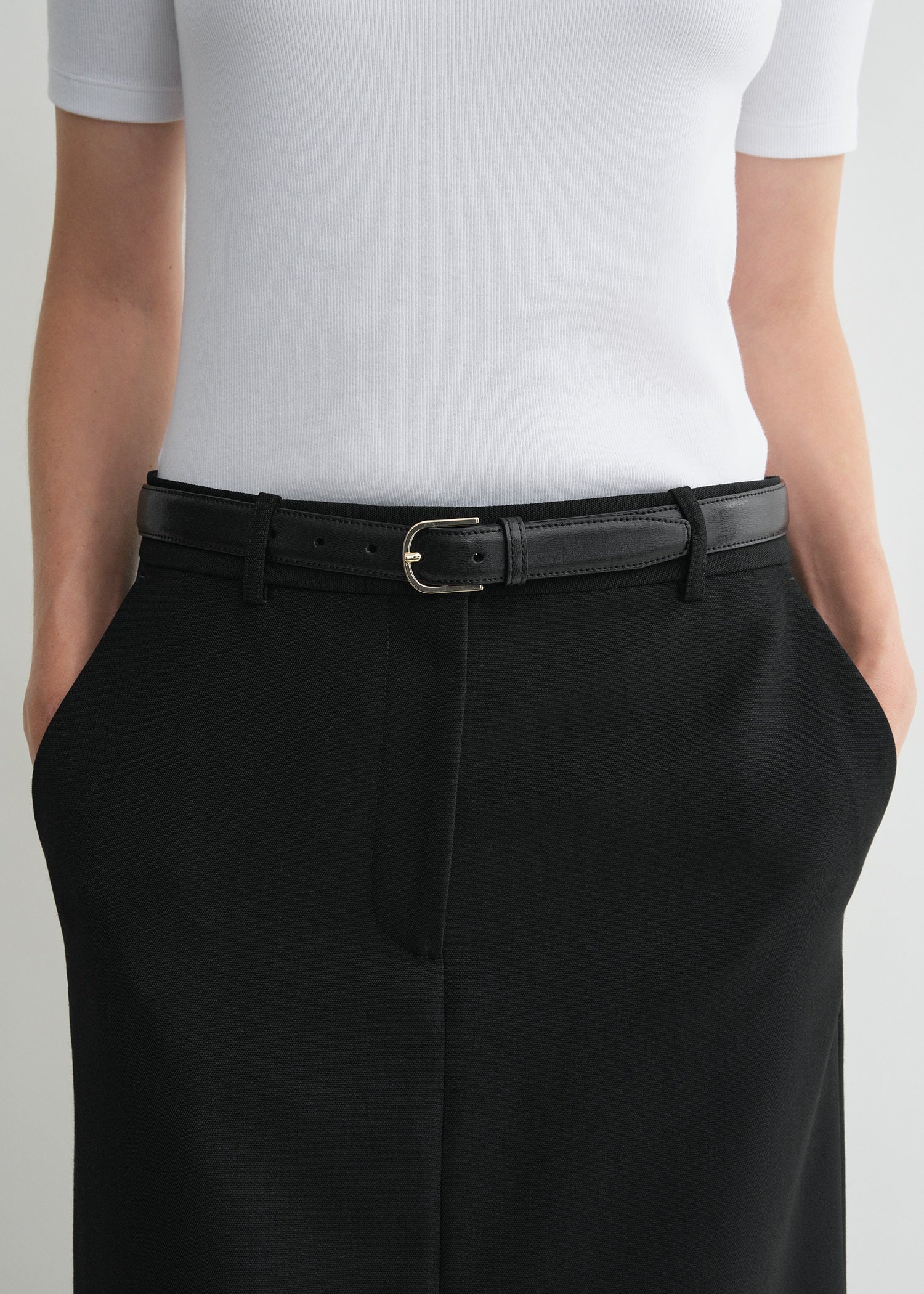 Slim leather trouser belt black 3 Slim leather trouser belt black