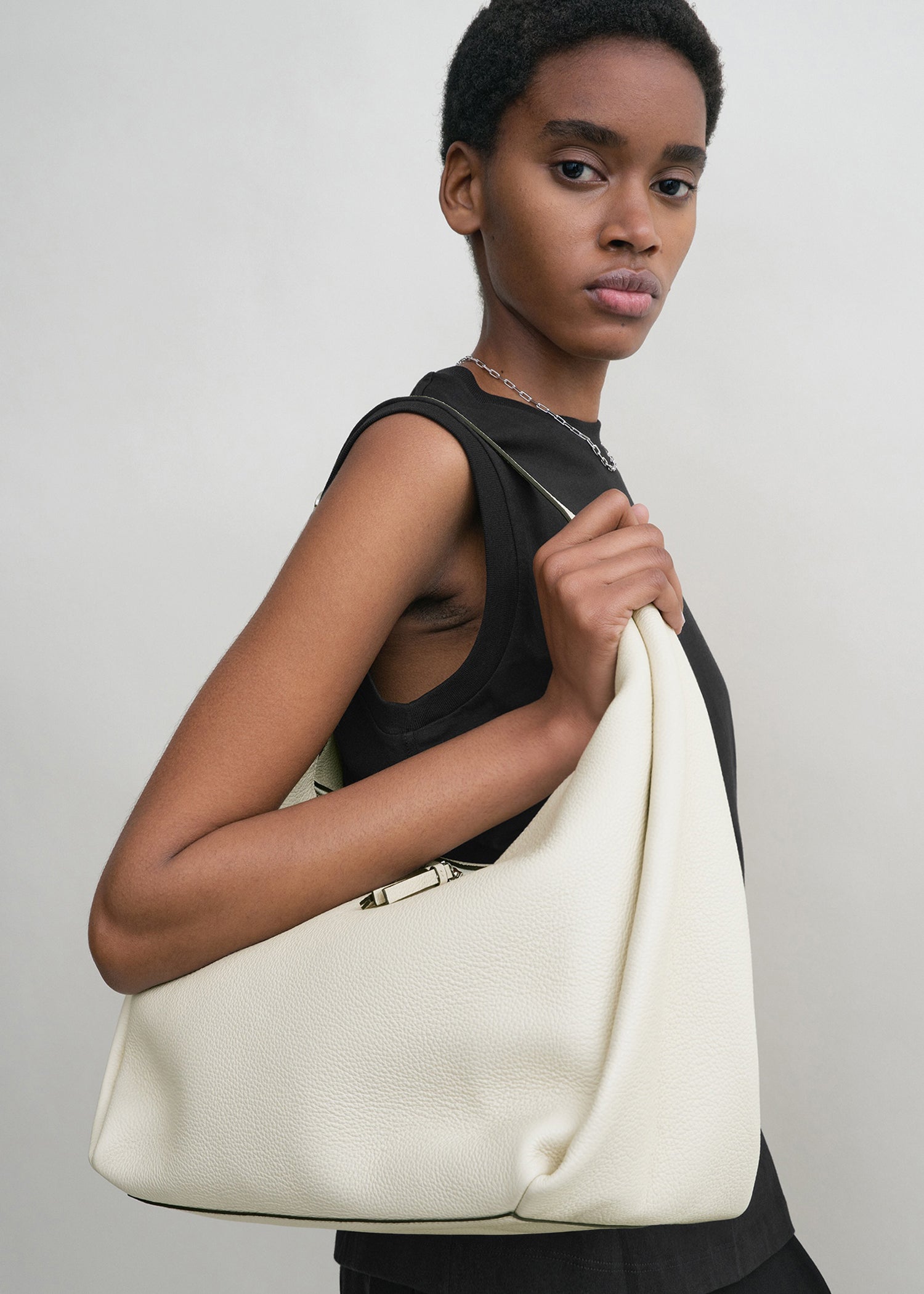 Grained-leather hobo bag milk 4 Grained-leather hobo bag milk