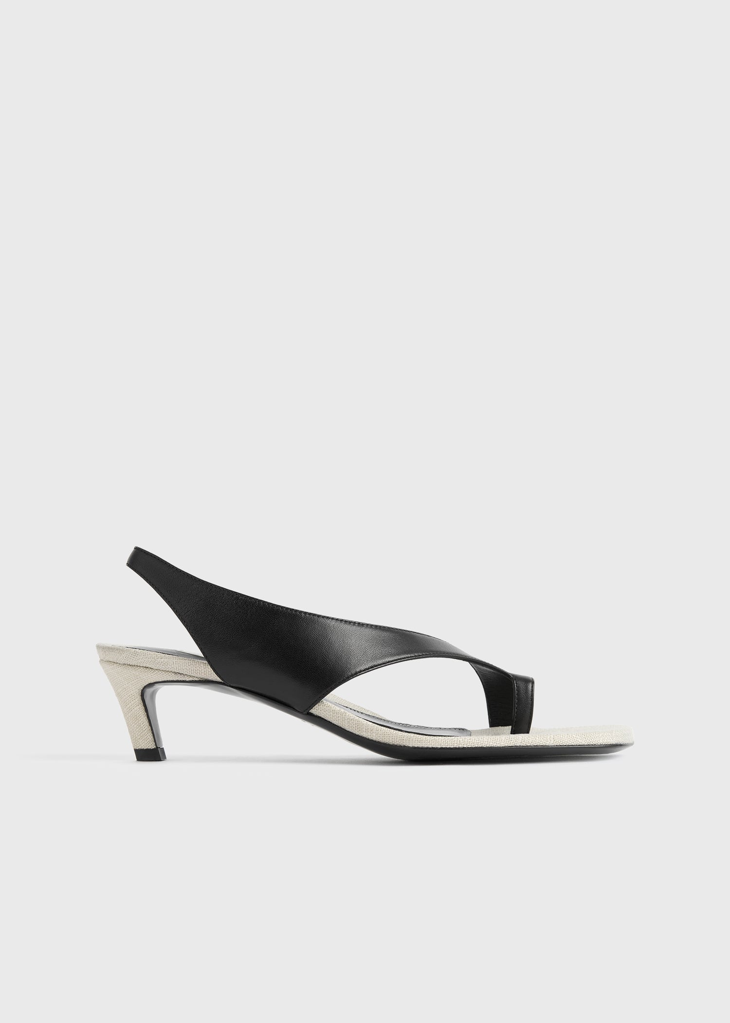 Leather heeled thong sandals black/sand