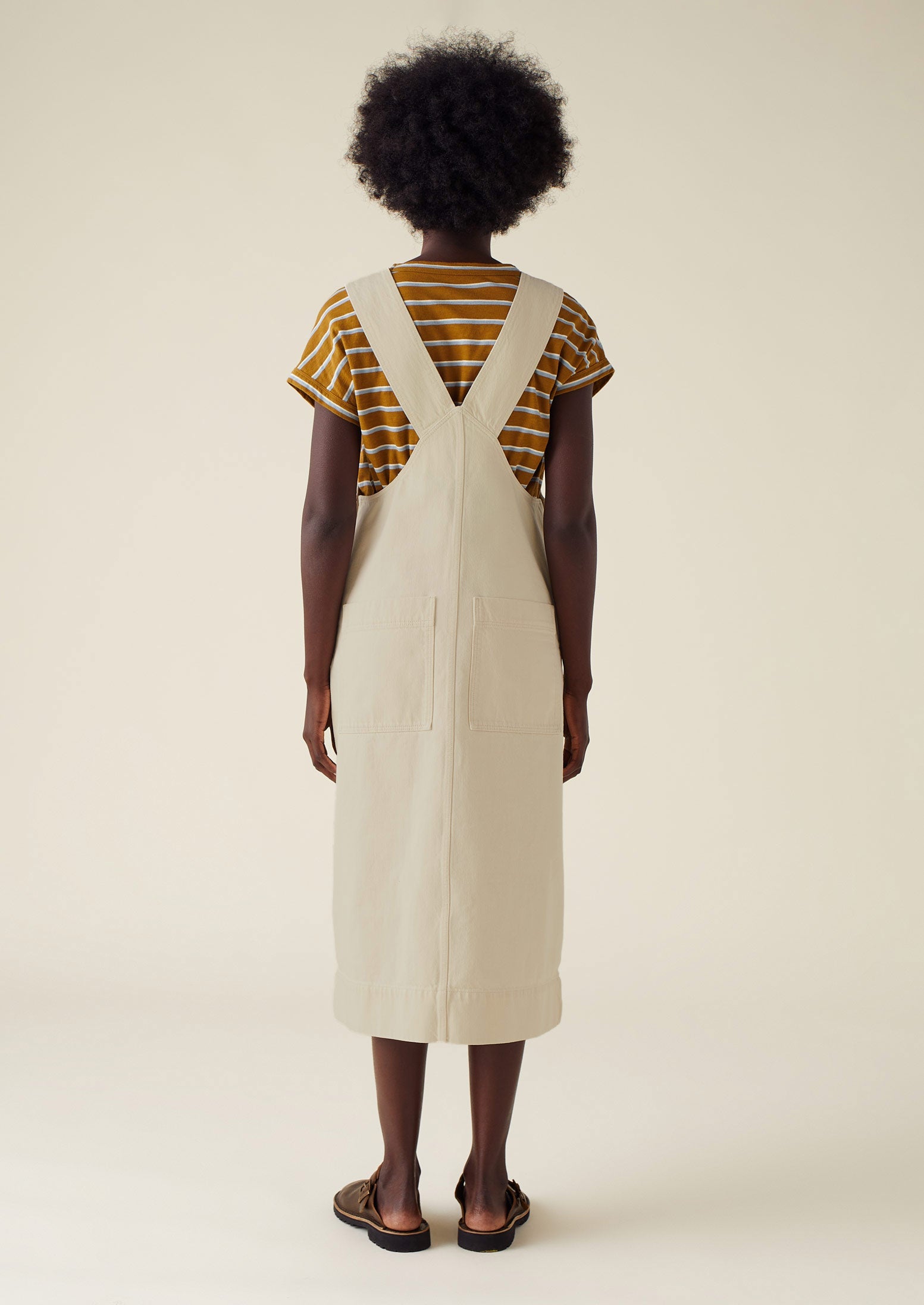 Side Button Organic Denim Pinafore Dress | Pastel Parchment 6 Side Button Organic Denim Pinafore Dress | Pastel Parchment