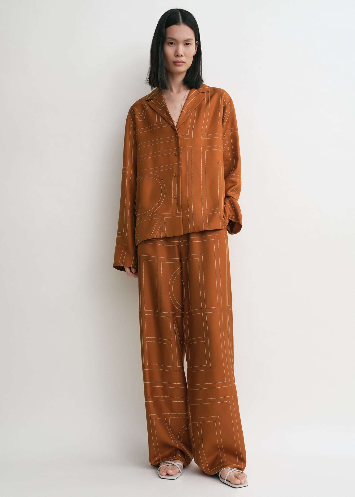 Monogram silk pj top terracotta 3 Monogram silk pj top terracotta