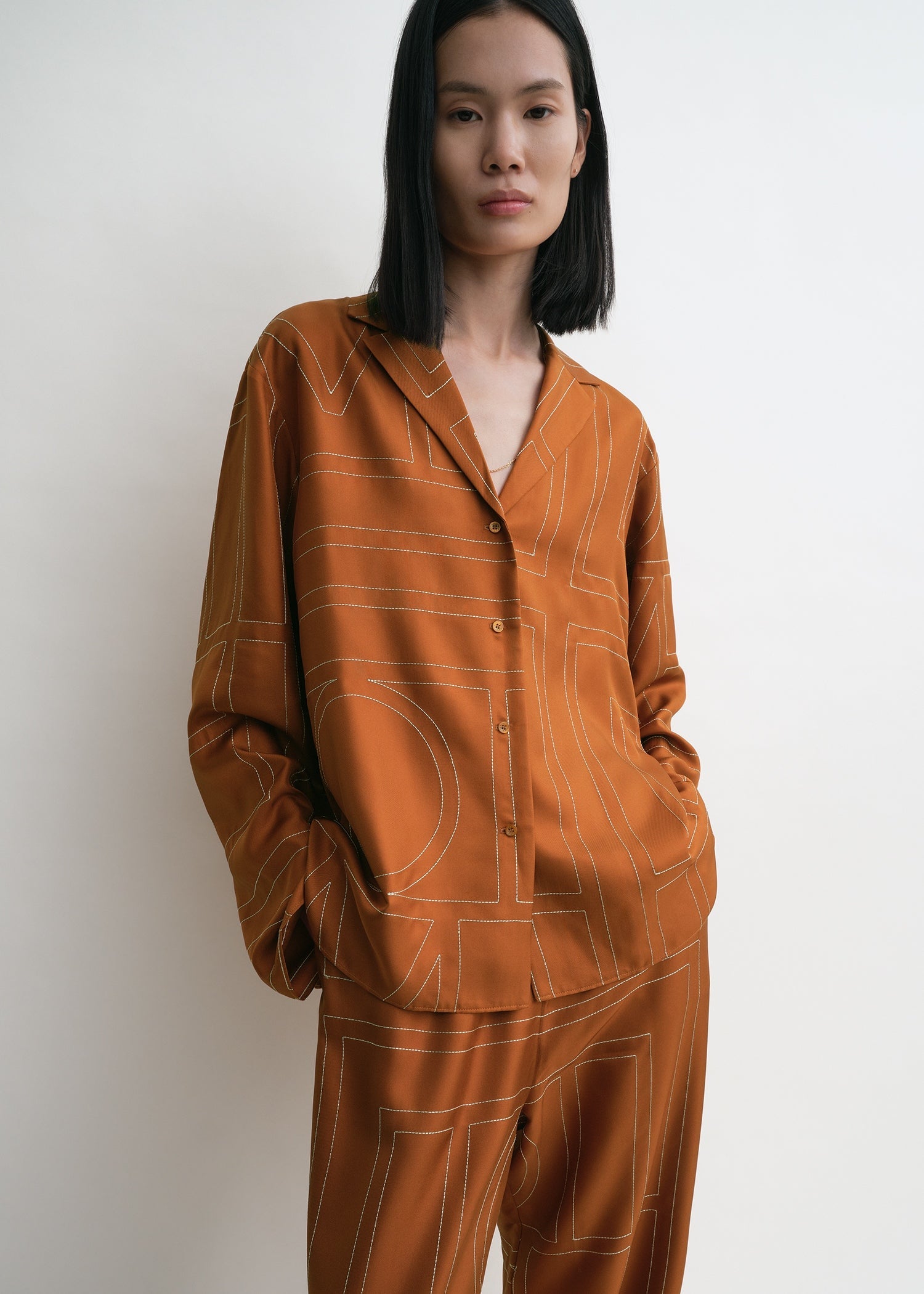 Monogram silk pj top terracotta 5 Monogram silk pj top terracotta