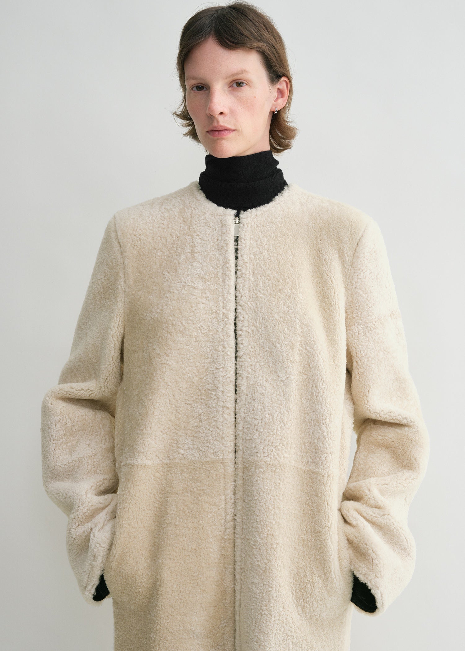 Zipped teddy shearling coat cream 6 Zipped teddy shearling coat cream