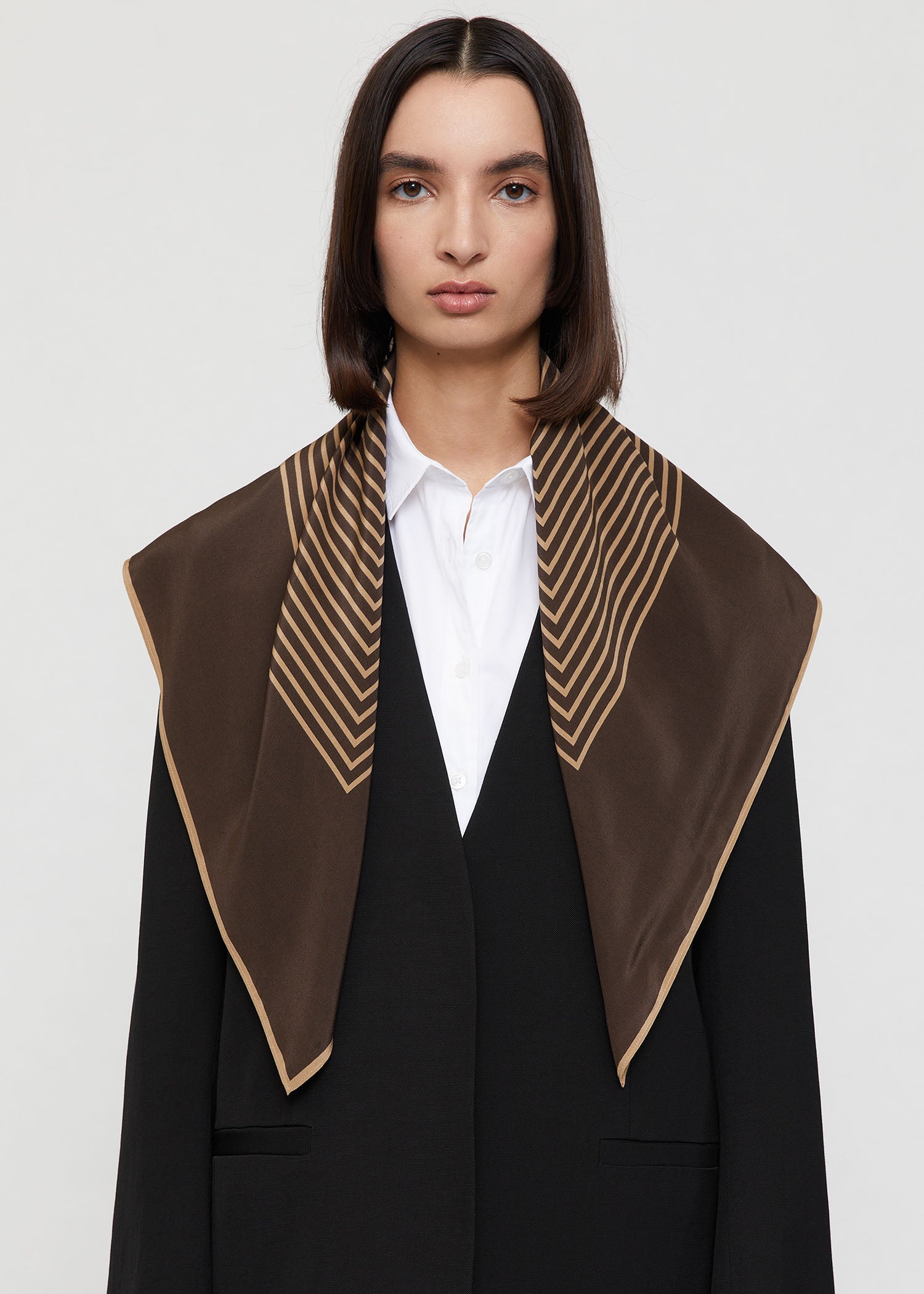Centered monogram silk scarf dark brown