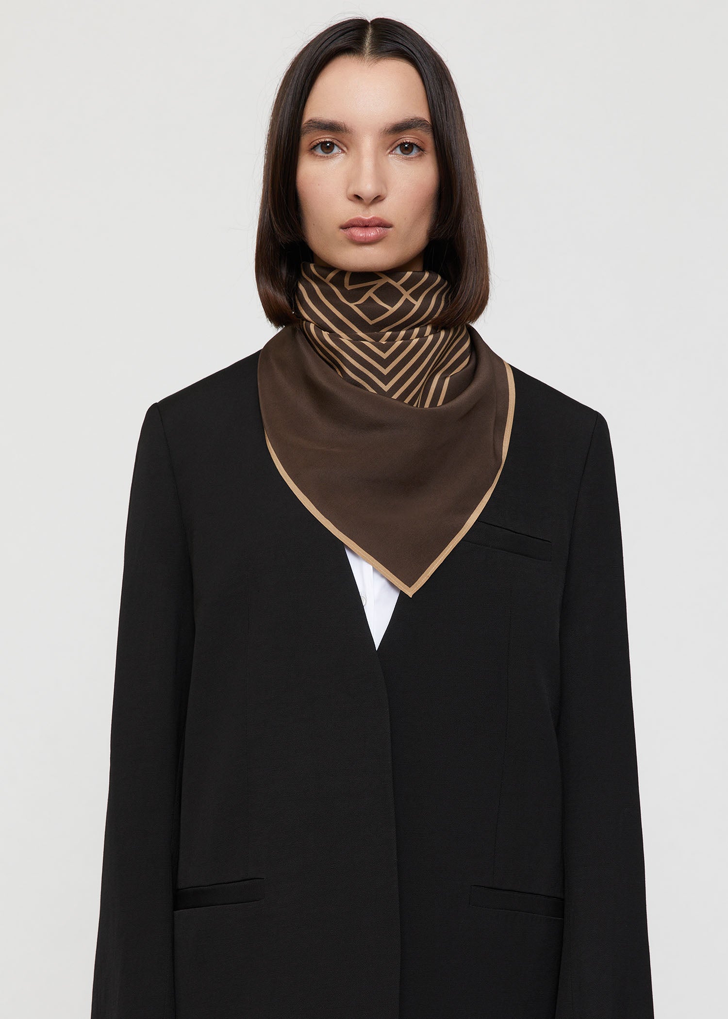 Centered monogram silk scarf dark brown 5 Centered monogram silk scarf dark brown