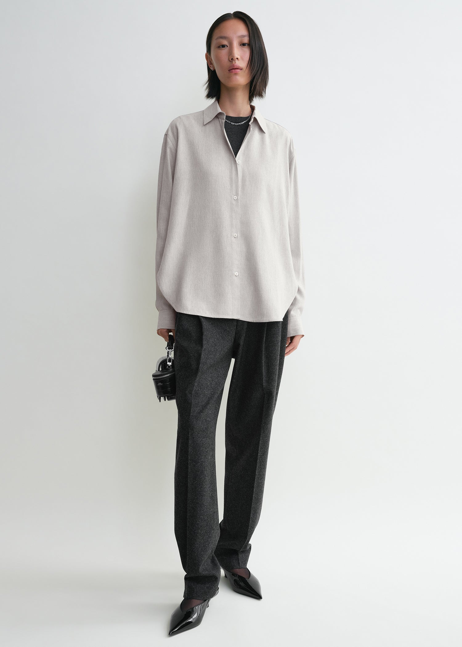 Fluid viscose-blend shirt pale grey mélange