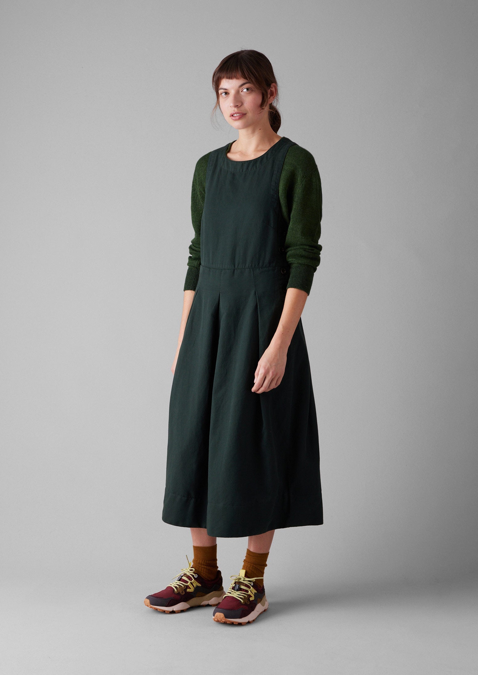 Cotton Linen Twill Pinafore Dress | Pine 3 Cotton Linen Twill Pinafore Dress | Pine