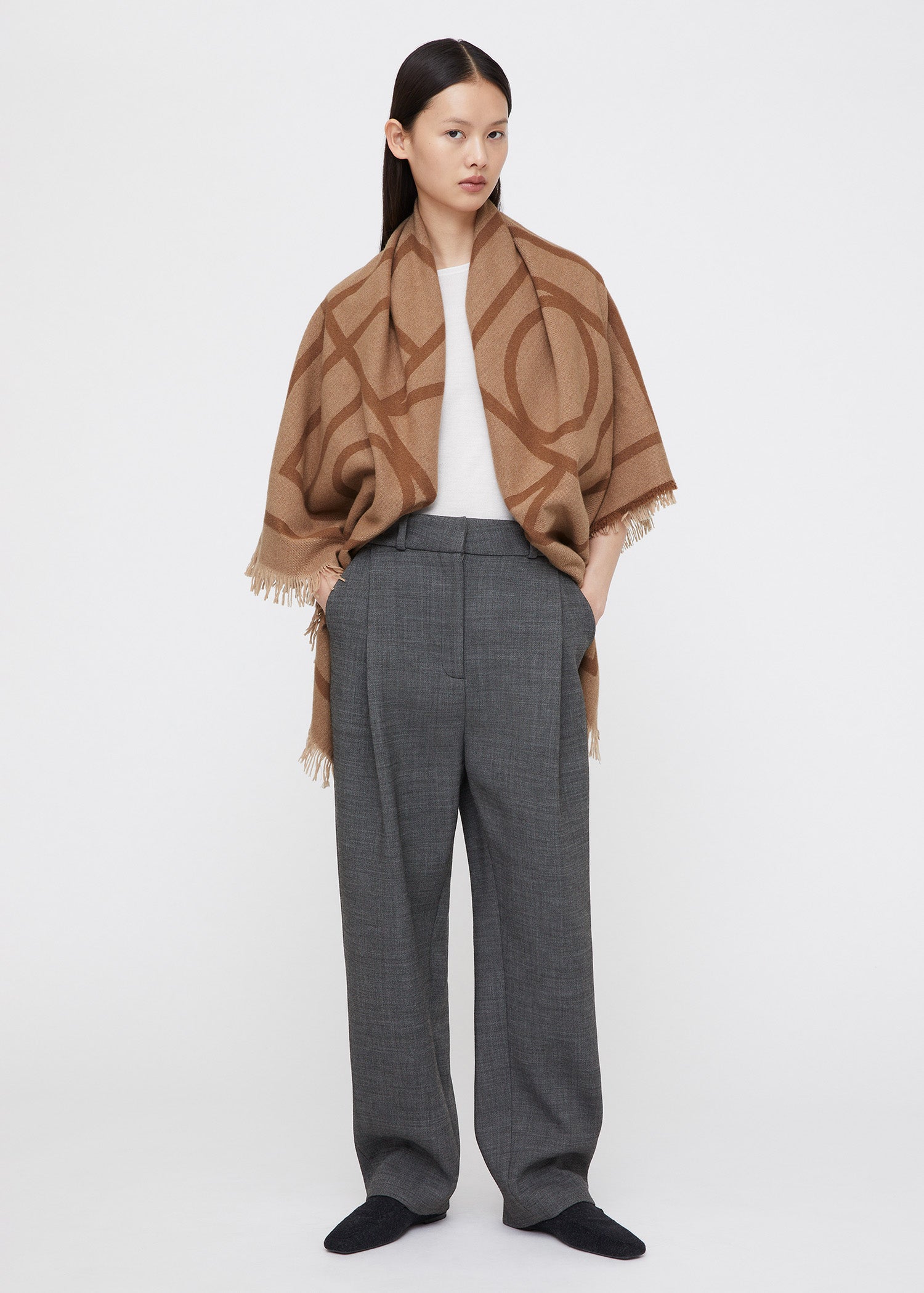 Monogram wool cashmere scarf camel 3 Monogram wool cashmere scarf camel