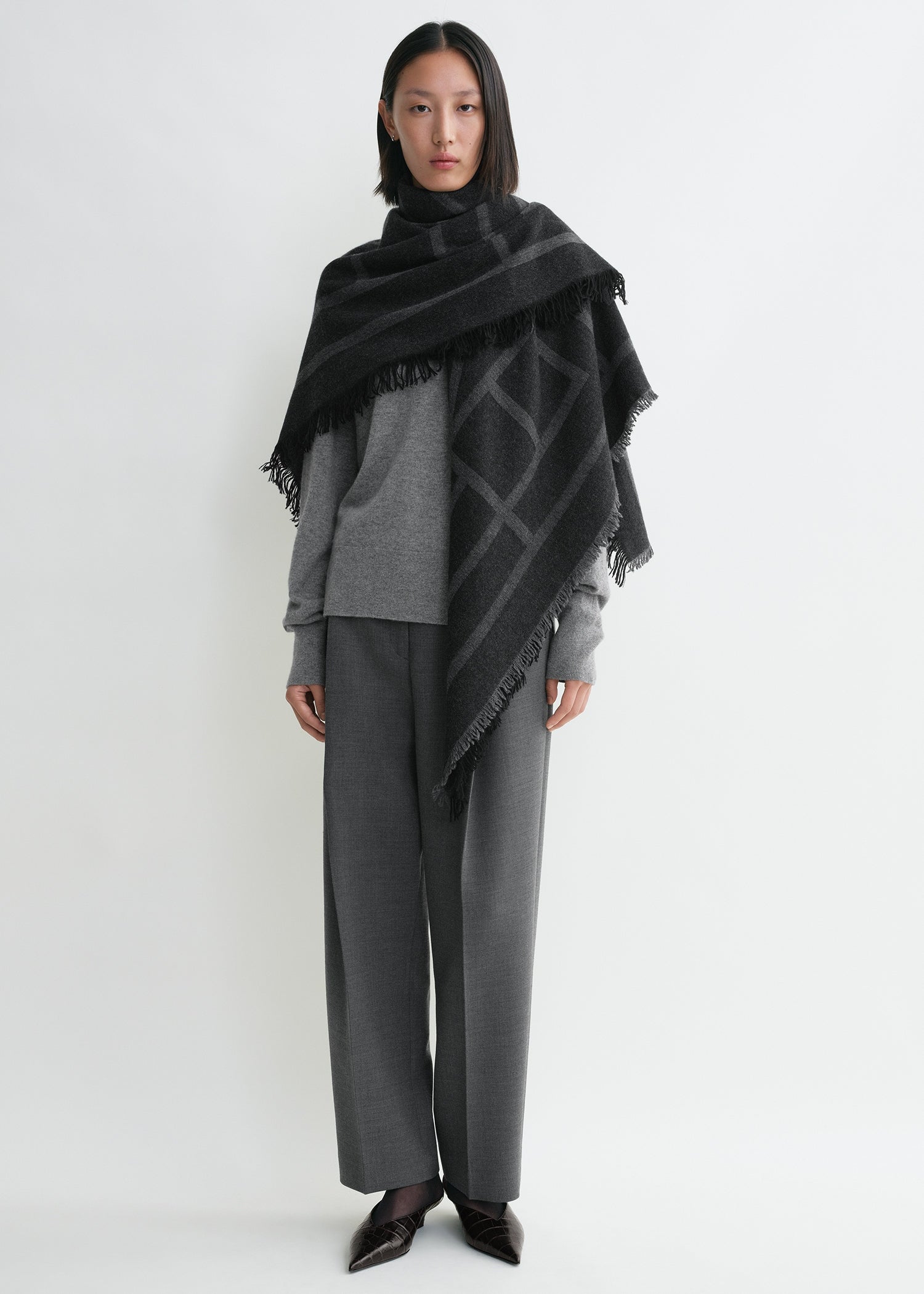 Monogram wool cashmere scarf dark grey monogram 3 Monogram wool cashmere scarf dark grey monogram