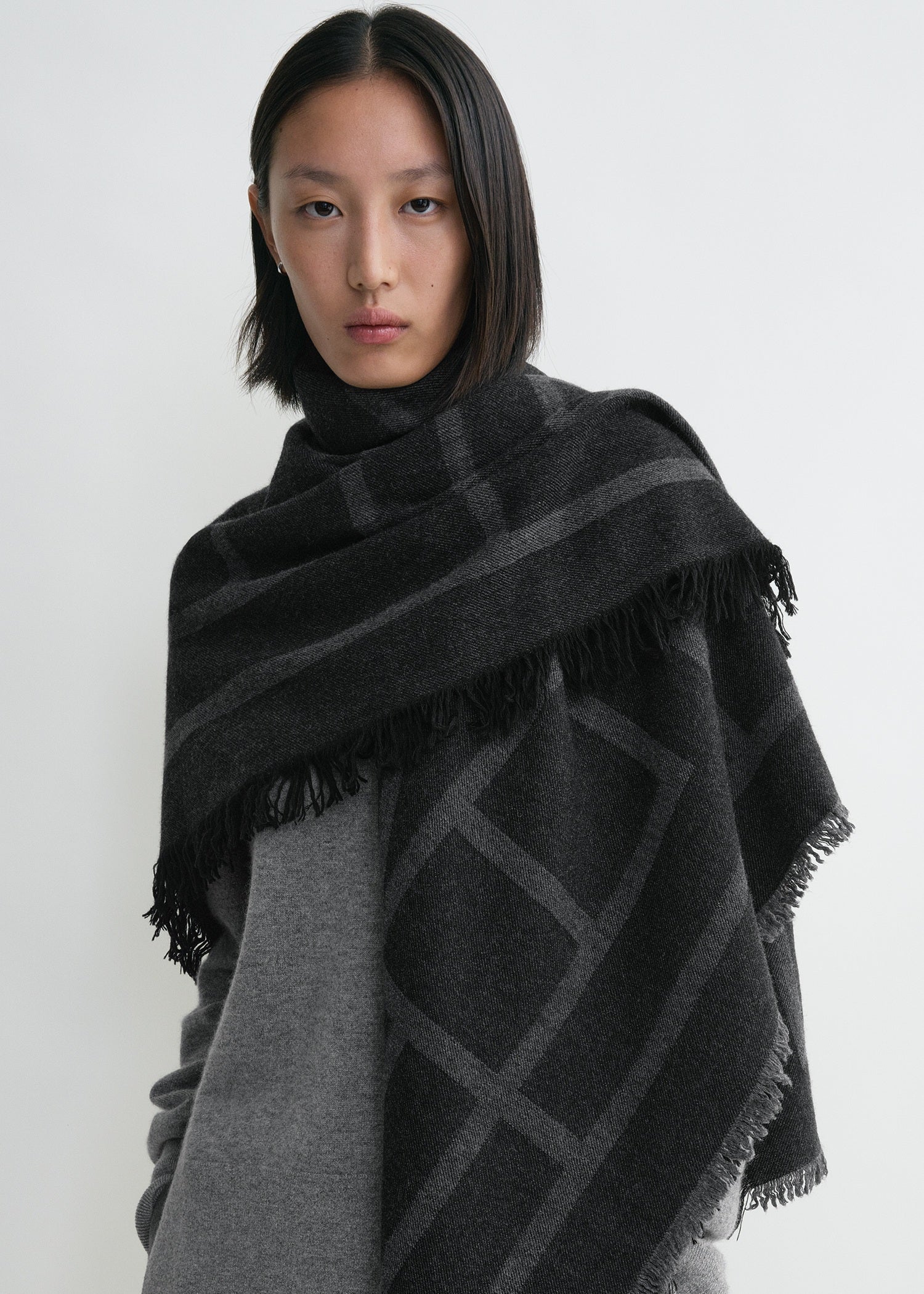 Monogram wool cashmere scarf dark grey monogram 4 Monogram wool cashmere scarf dark grey monogram