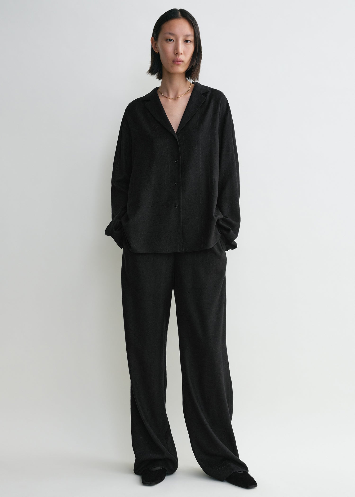 Monogram flannel pj top black