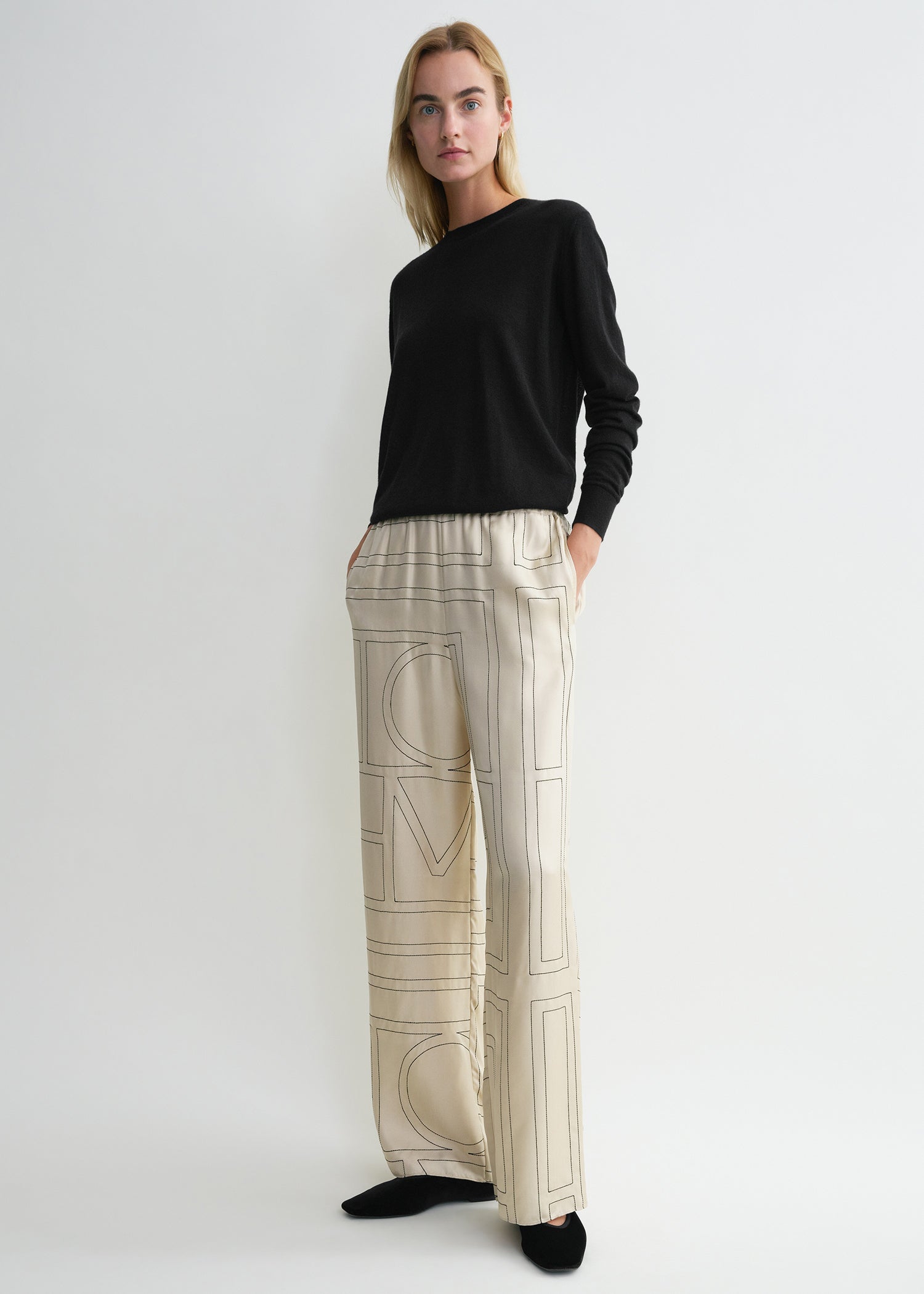 Monogram silk pj bottoms ivory 3 Monogram silk pj bottoms ivory