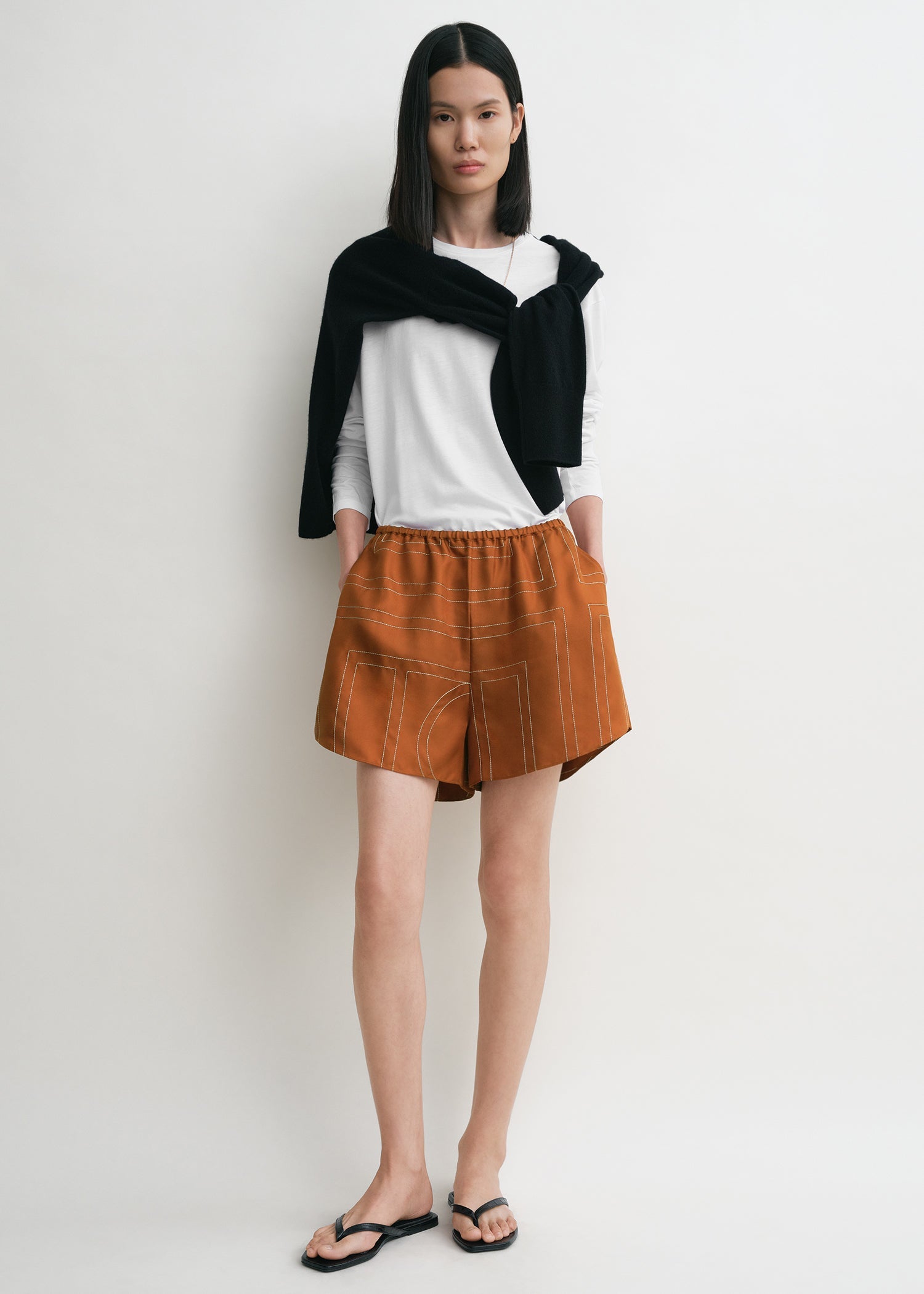 Monogram silk pj shorts terracotta