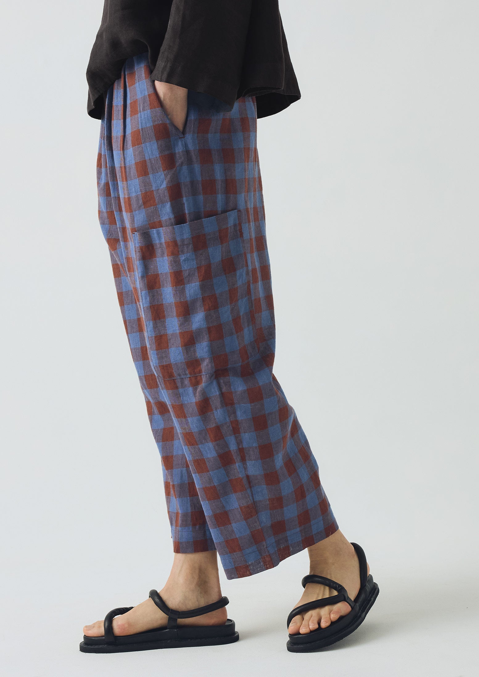 Mineral Check Linen Cotton Trousers | Brown Ochre/Dark Cornflower 3 Mineral Check Linen Cotton Trousers | Brown Ochre/Dark Cornflower