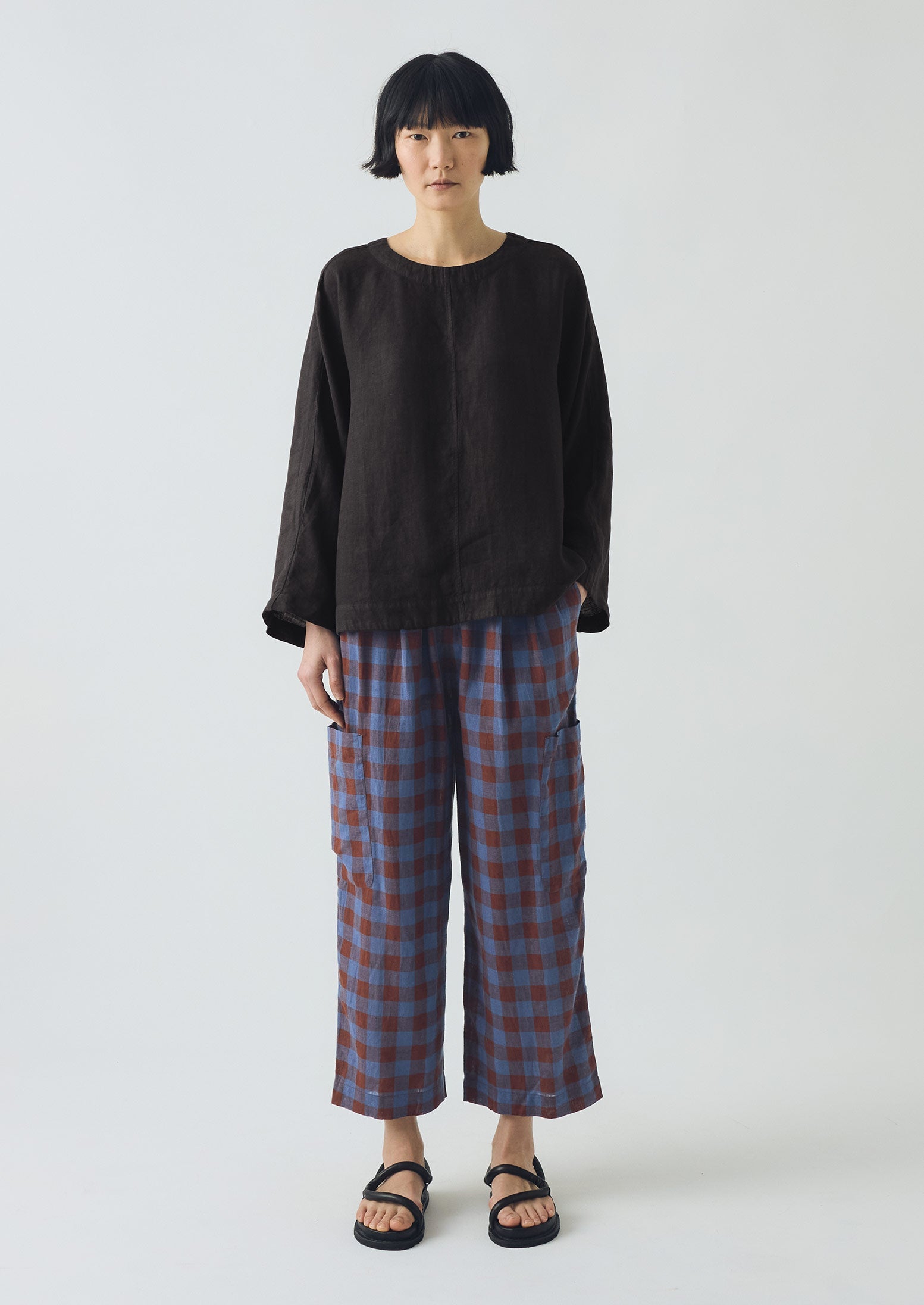 Mineral Check Linen Cotton Trousers | Brown Ochre/Dark Cornflower 4 Mineral Check Linen Cotton Trousers | Brown Ochre/Dark Cornflower