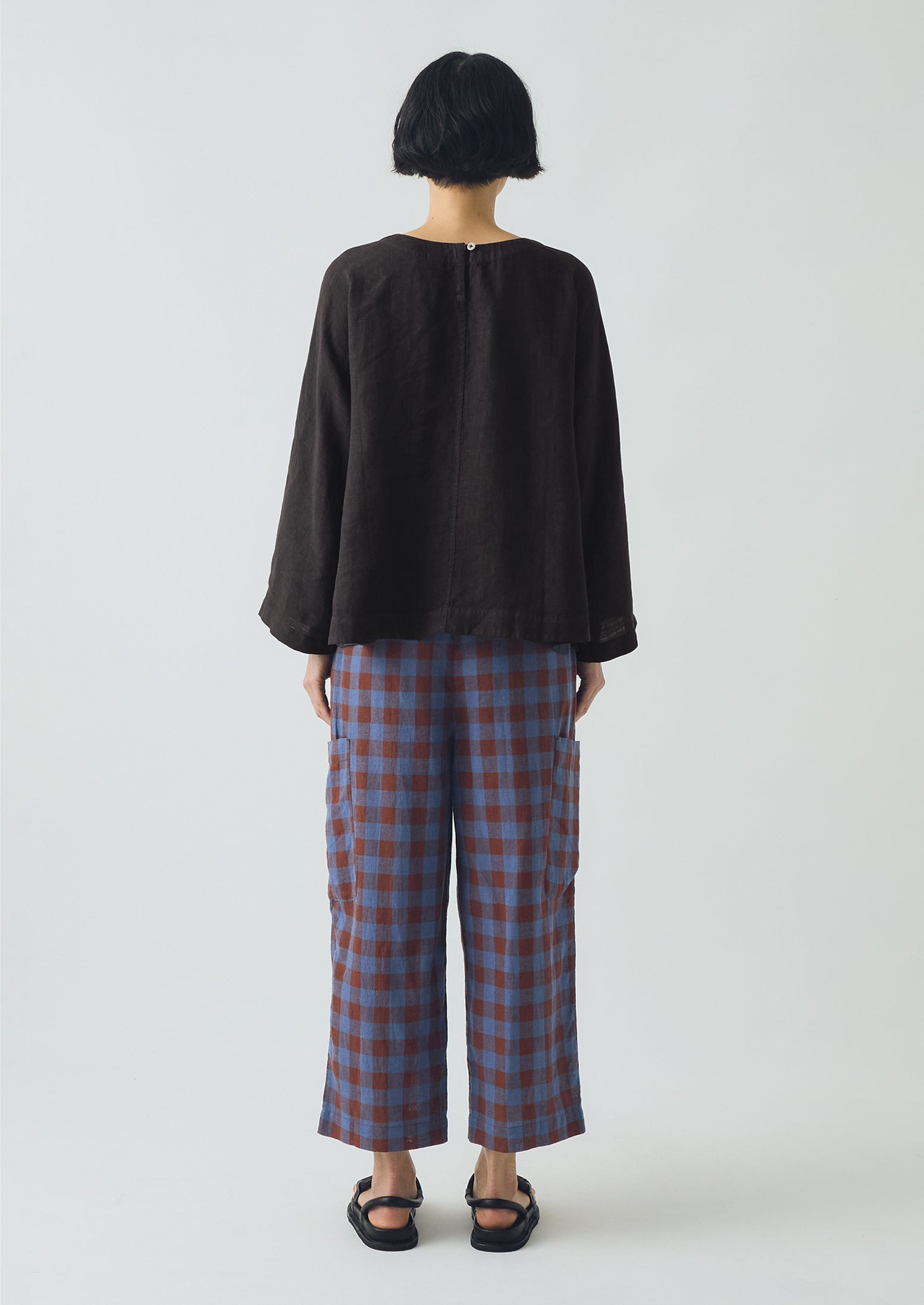 Mineral Check Linen Cotton Trousers | Brown Ochre/Dark Cornflower 5 Mineral Check Linen Cotton Trousers | Brown Ochre/Dark Cornflower