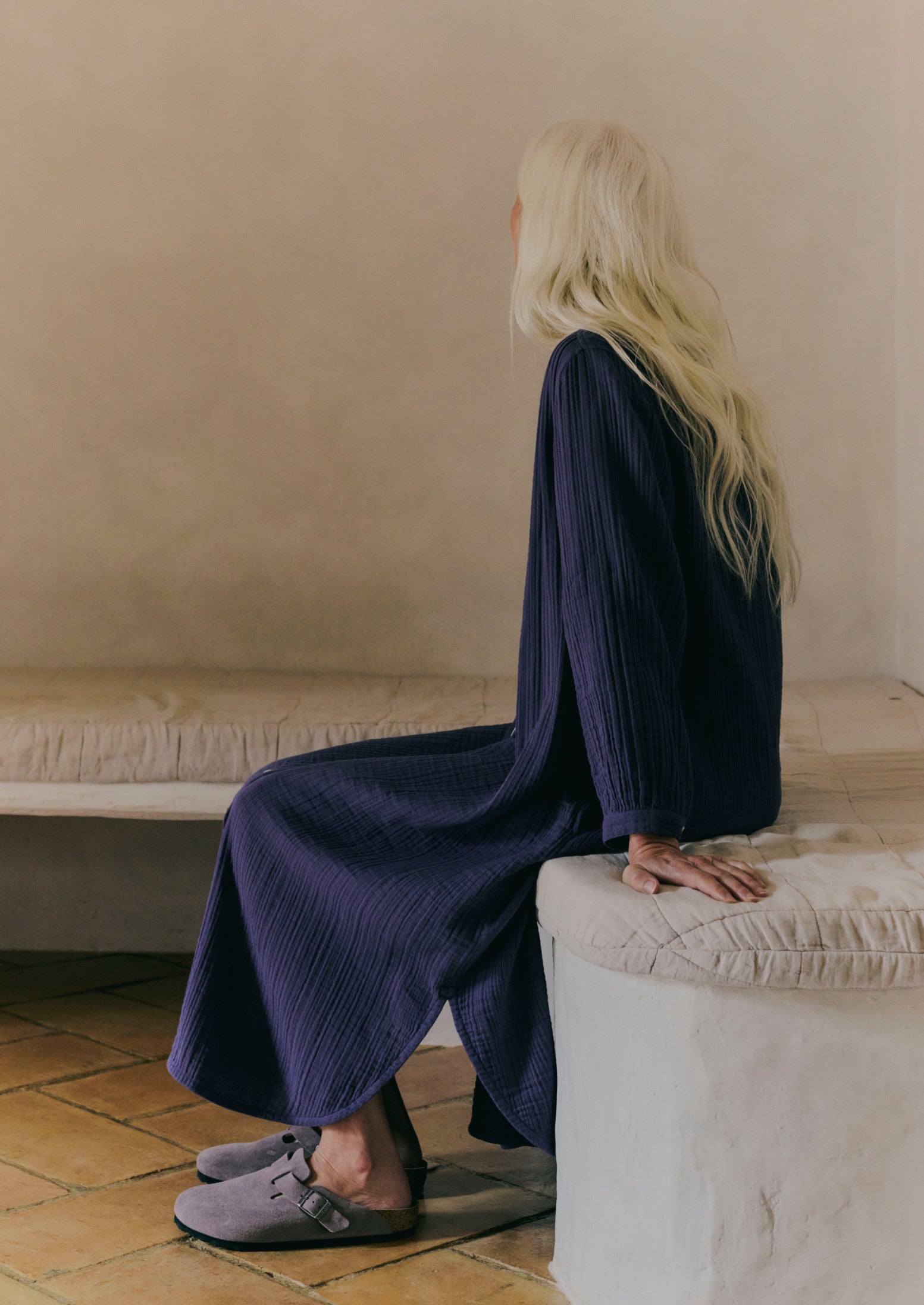Crinkle Cotton Kaftan Nightdress | Shadow Blue 3 Crinkle Cotton Kaftan Nightdress | Shadow Blue
