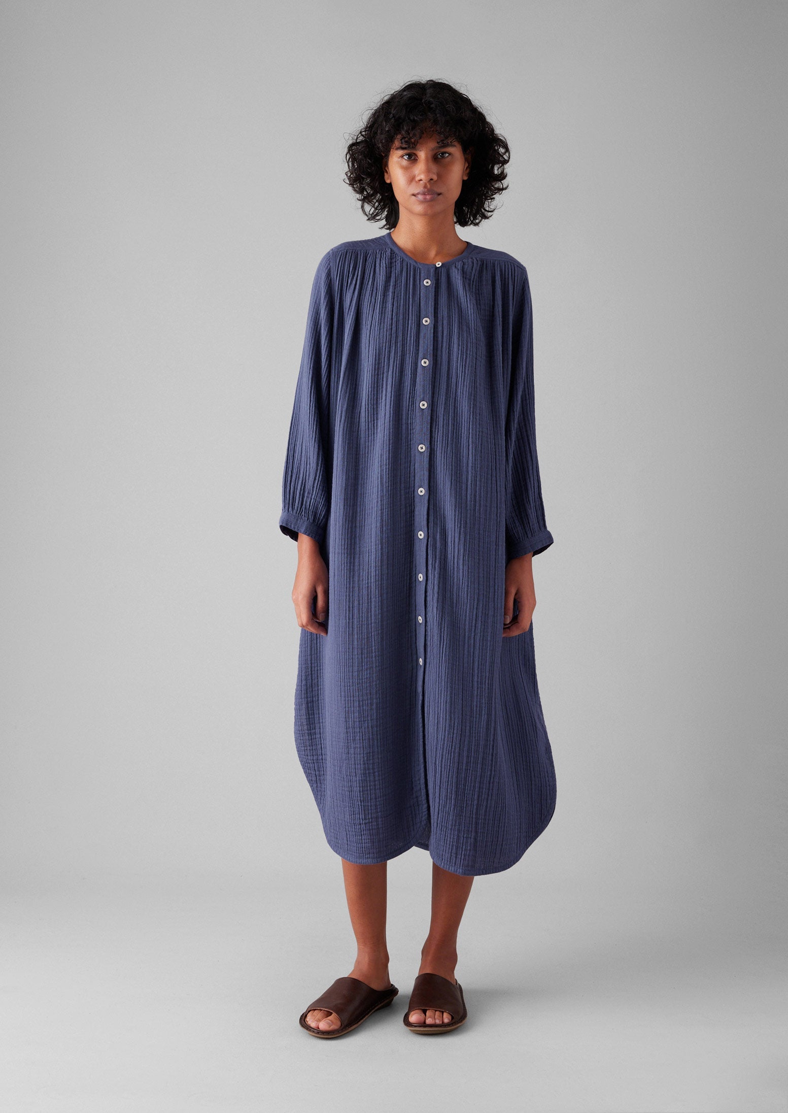 Crinkle Cotton Kaftan Nightdress | Shadow Blue 6 Crinkle Cotton Kaftan Nightdress | Shadow Blue