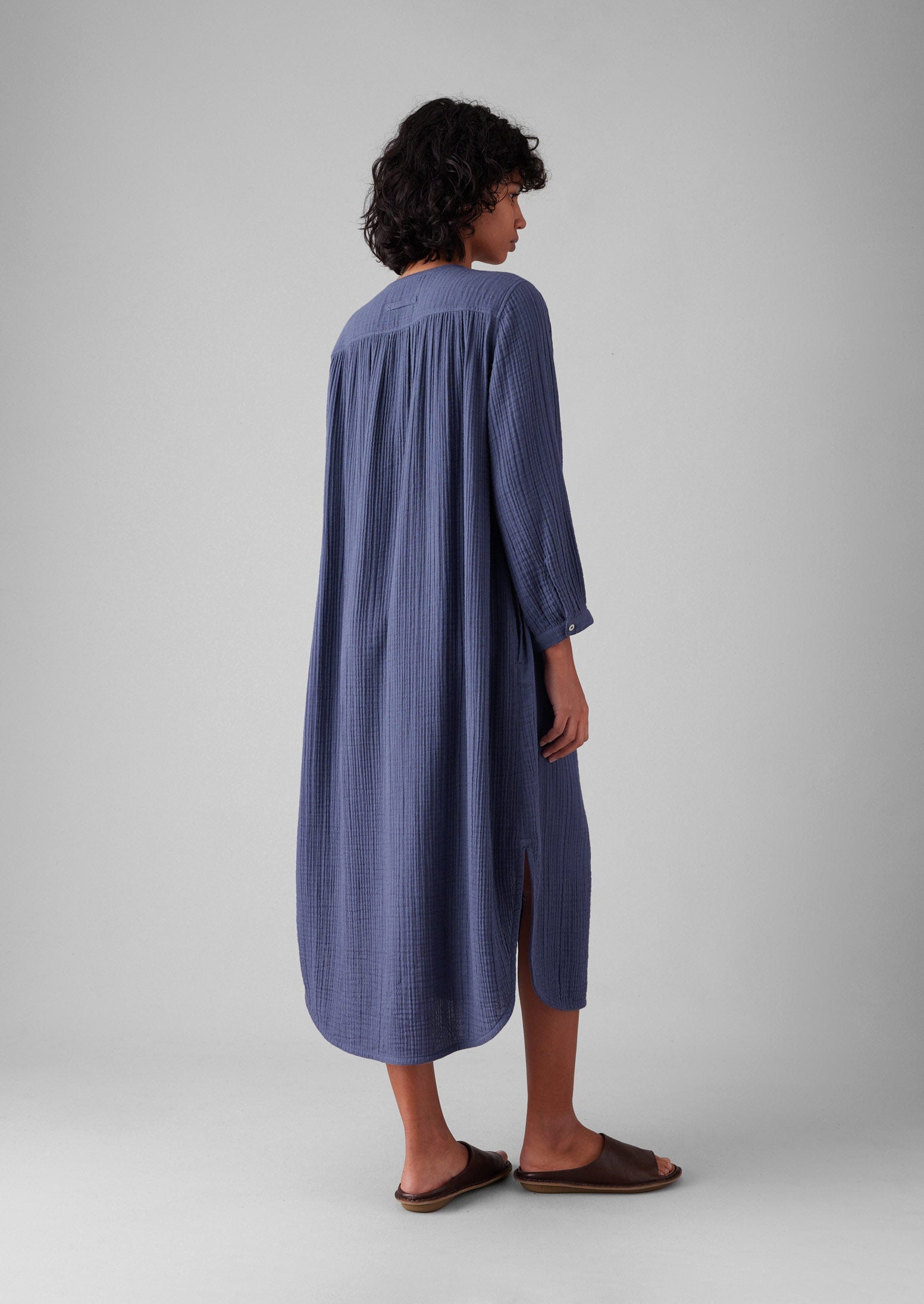 Crinkle Cotton Kaftan Nightdress | Shadow Blue 7 Crinkle Cotton Kaftan Nightdress | Shadow Blue