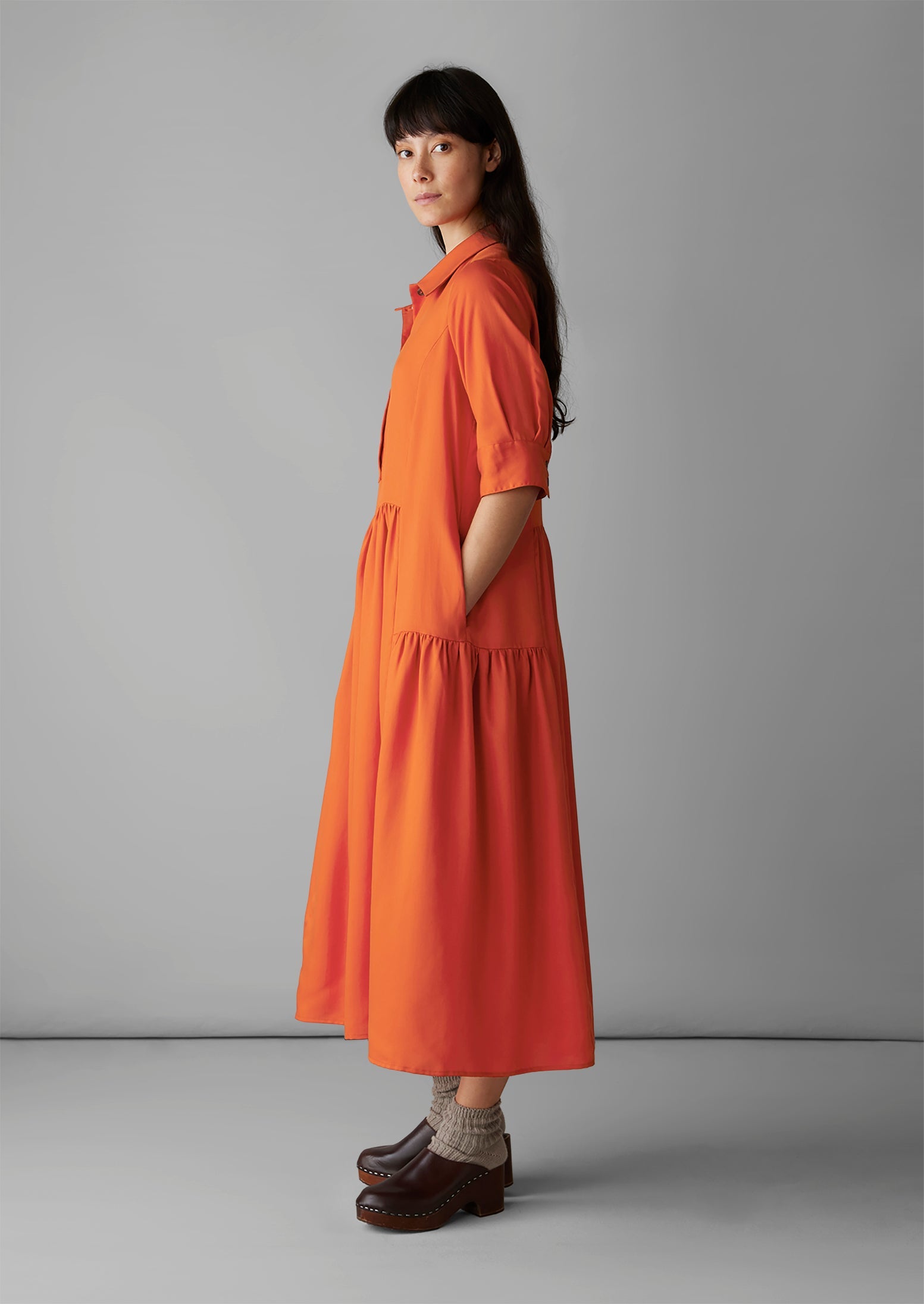 Tiered Twill Shirt Dress | Nasturtium 7 Tiered Twill Shirt Dress | Nasturtium