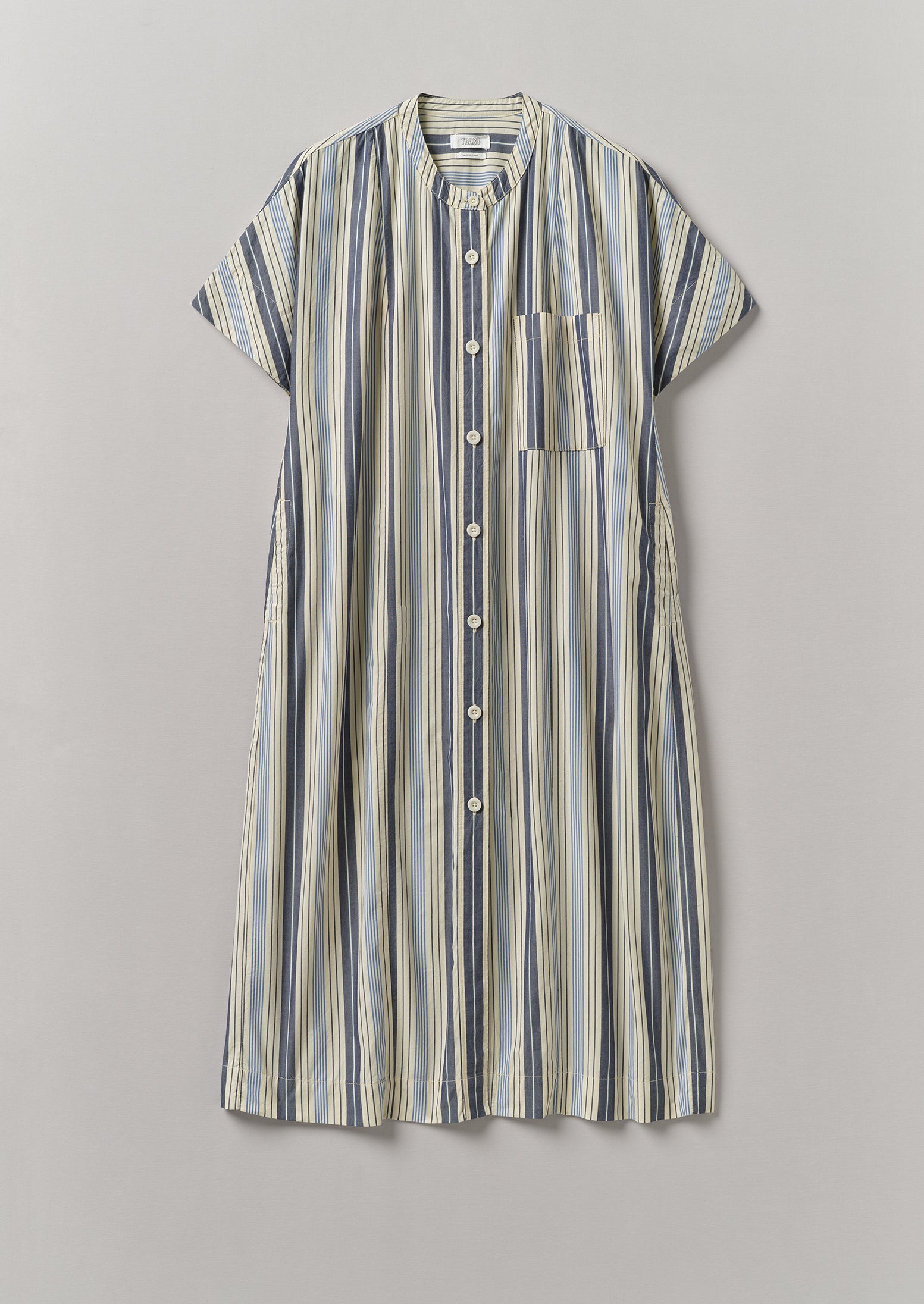 Drawstring Waist Stripe Cotton Shirt Dress | Ecru/Mixed Blues