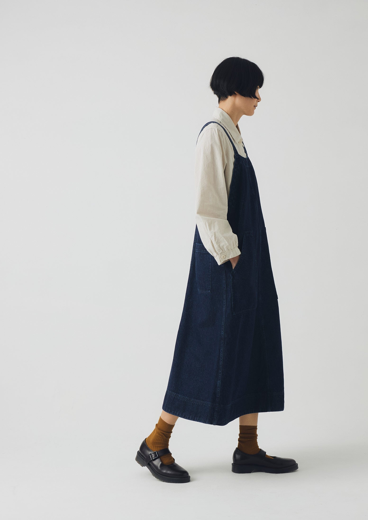 Patch Pocket Denim Dungaree Dress | Indigo 3 Patch Pocket Denim Dungaree Dress | Indigo
