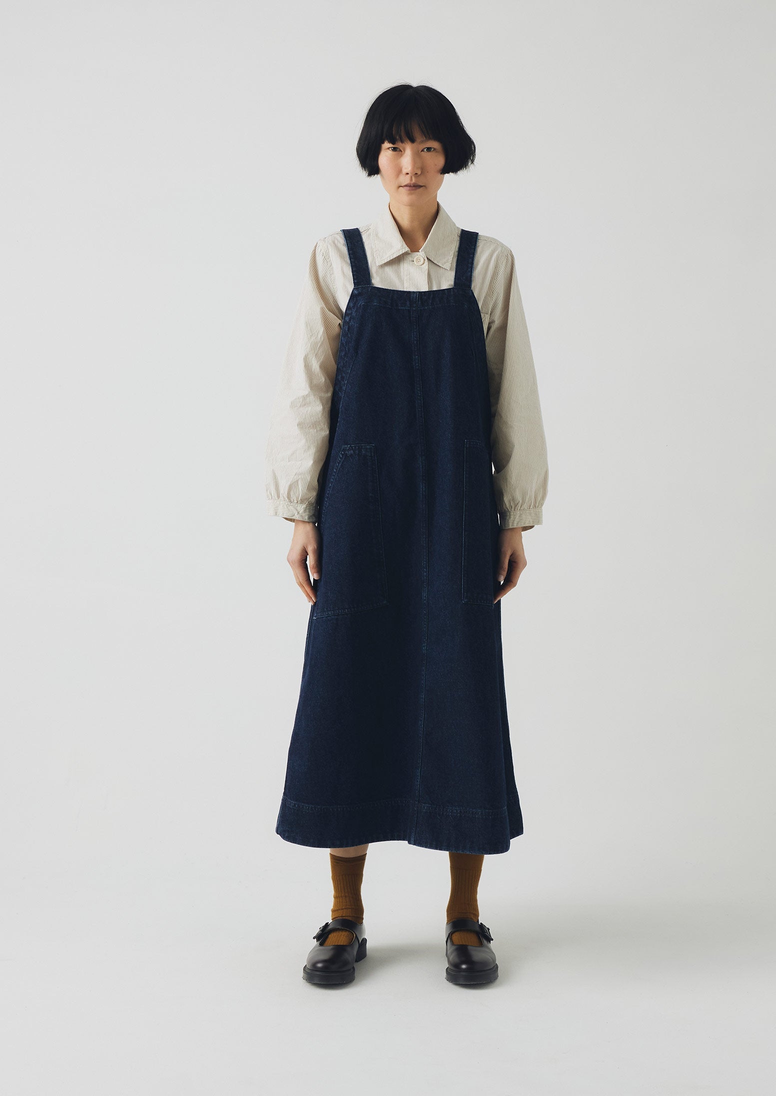 Patch Pocket Denim Dungaree Dress | Indigo 4 Patch Pocket Denim Dungaree Dress | Indigo