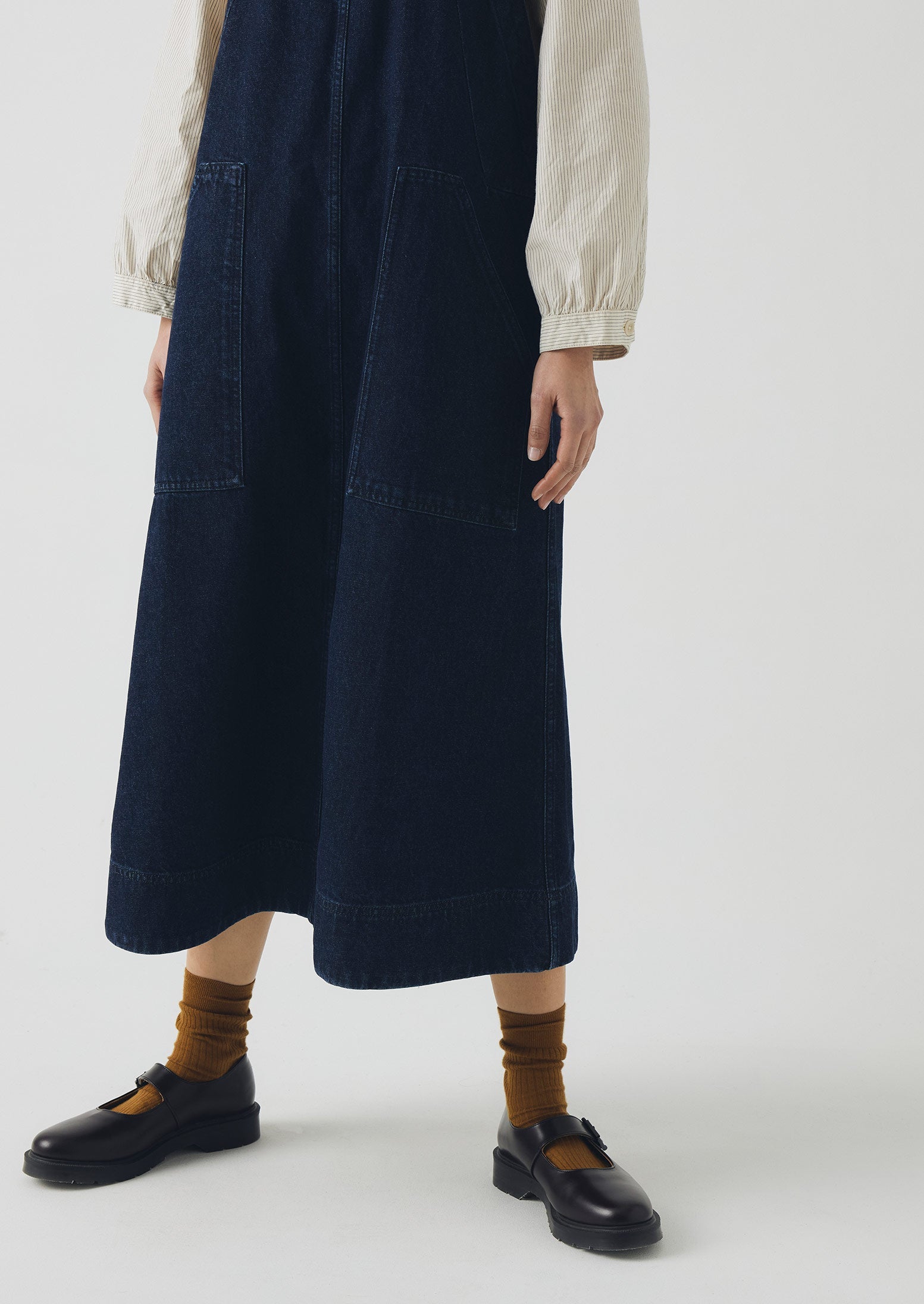 Patch Pocket Denim Dungaree Dress | Indigo 6 Patch Pocket Denim Dungaree Dress | Indigo