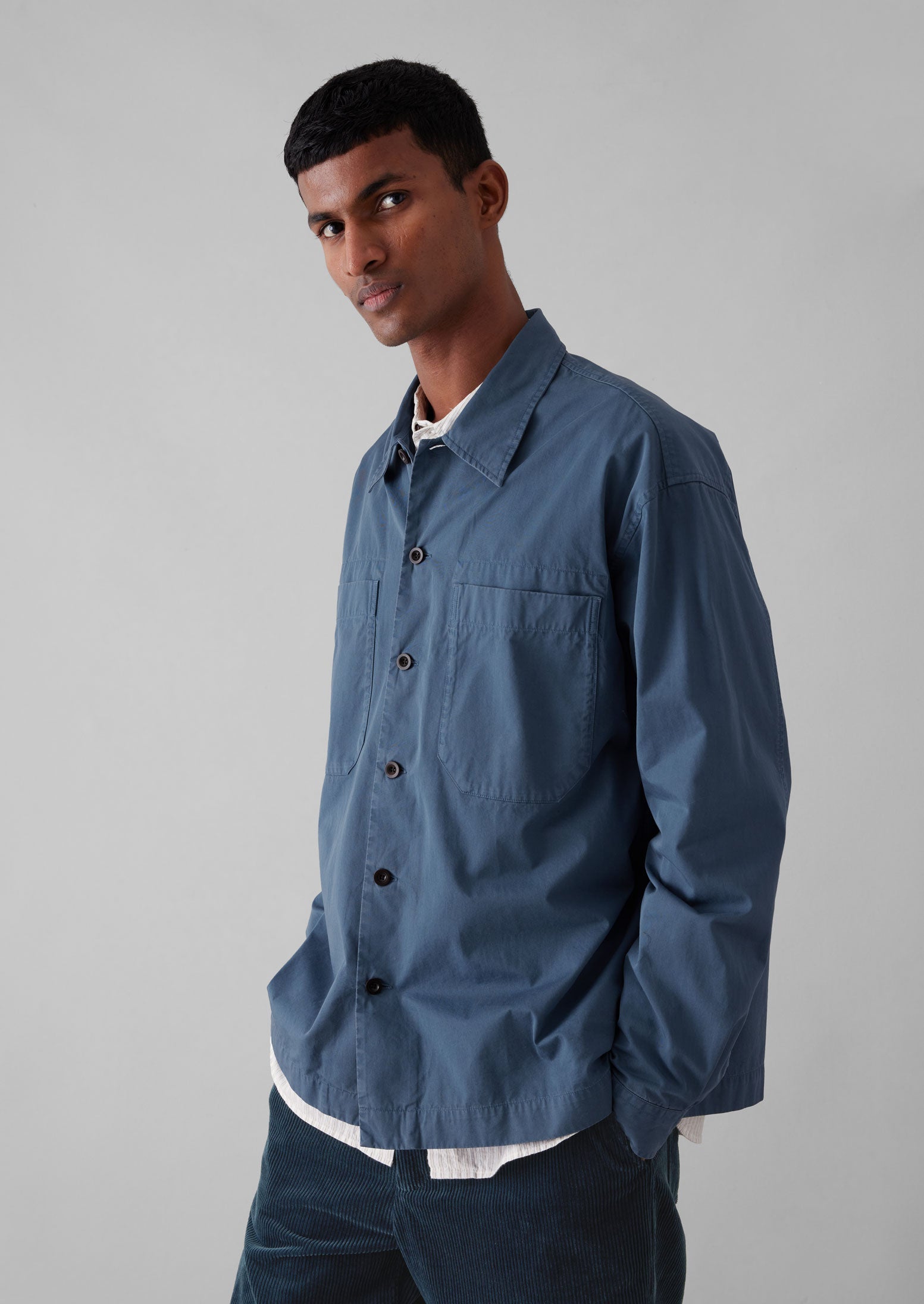 Garment Dyed Cotton Twill Shirt | Slate Blue 4 Garment Dyed Cotton Twill Shirt | Slate Blue