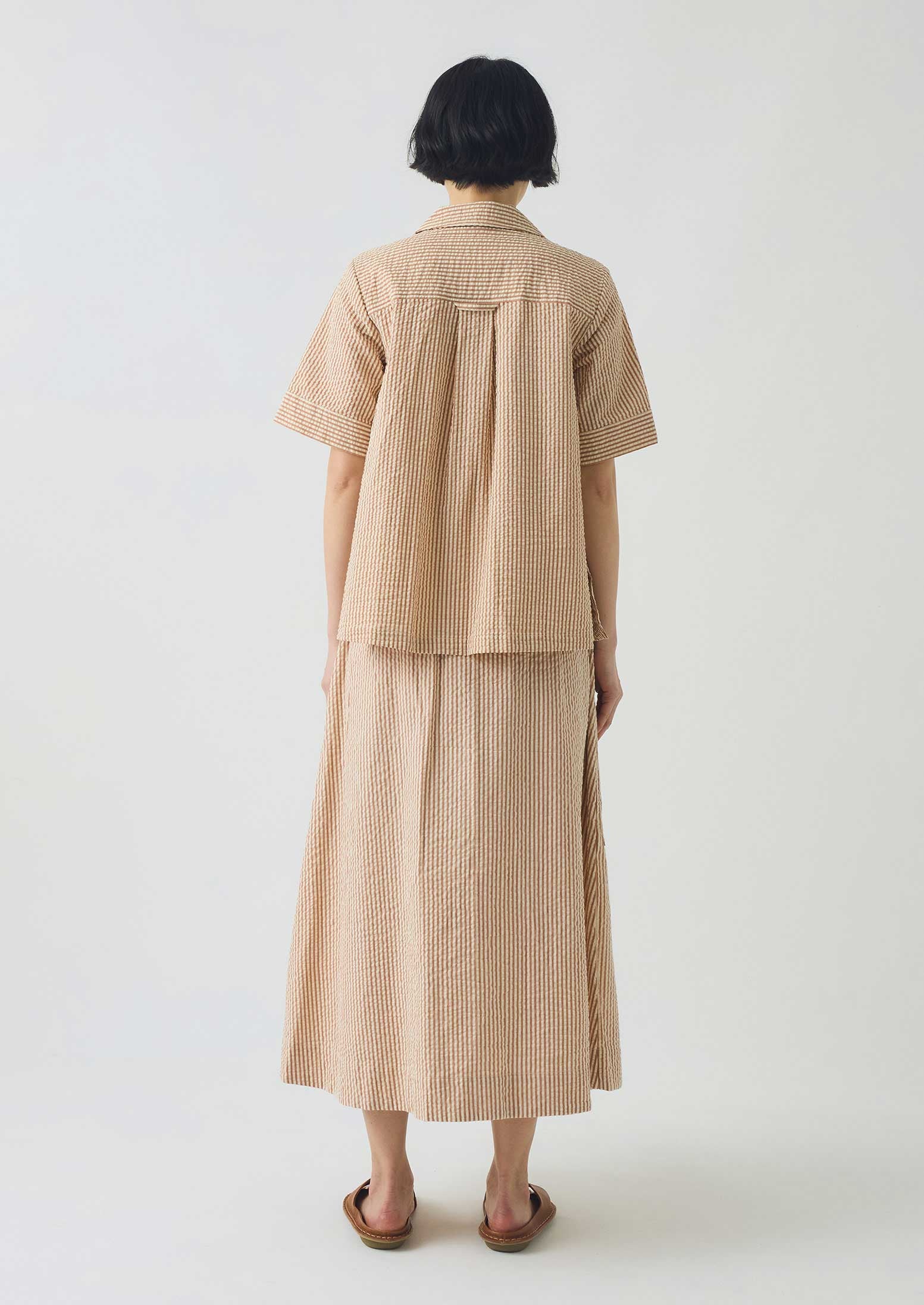 Stripe Cotton Seersucker Patch Pocket Skirt | Terracotta/Ecru 6 Stripe Cotton Seersucker Patch Pocket Skirt | Terracotta/Ecru
