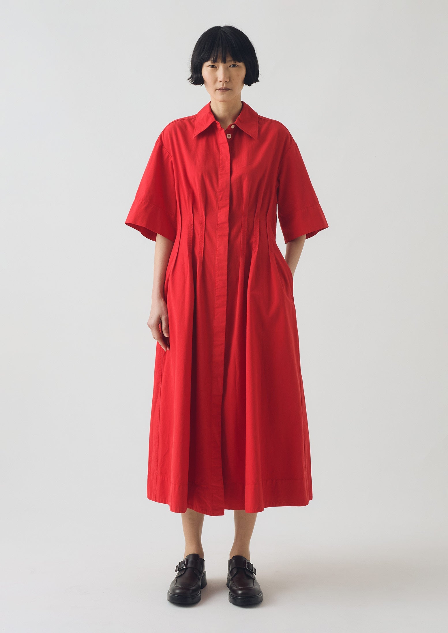 Pleated Cotton Linen Dress | Cardinal Red 4 Pleated Cotton Linen Dress | Cardinal Red