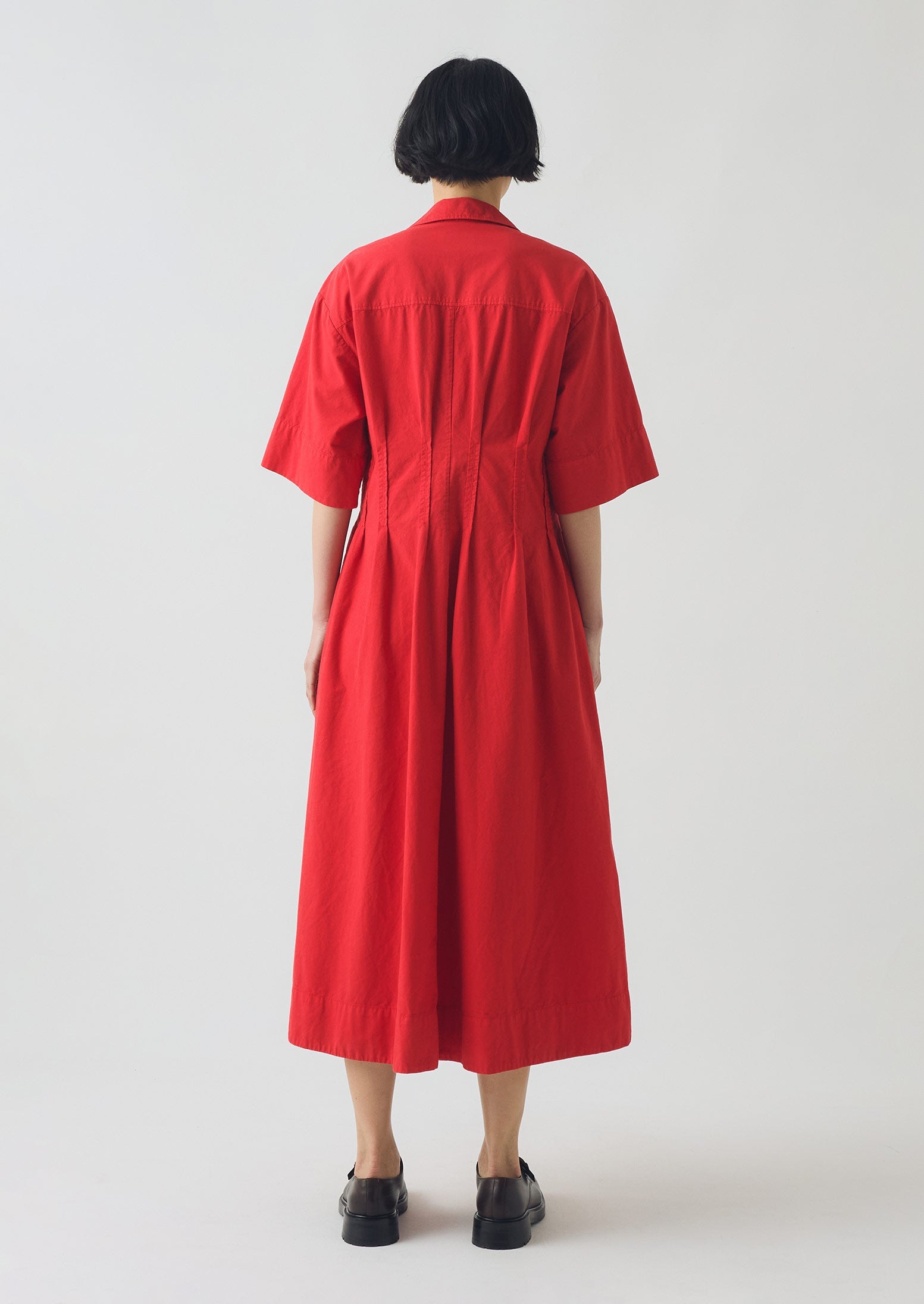 Pleated Cotton Linen Dress | Cardinal Red 6 Pleated Cotton Linen Dress | Cardinal Red