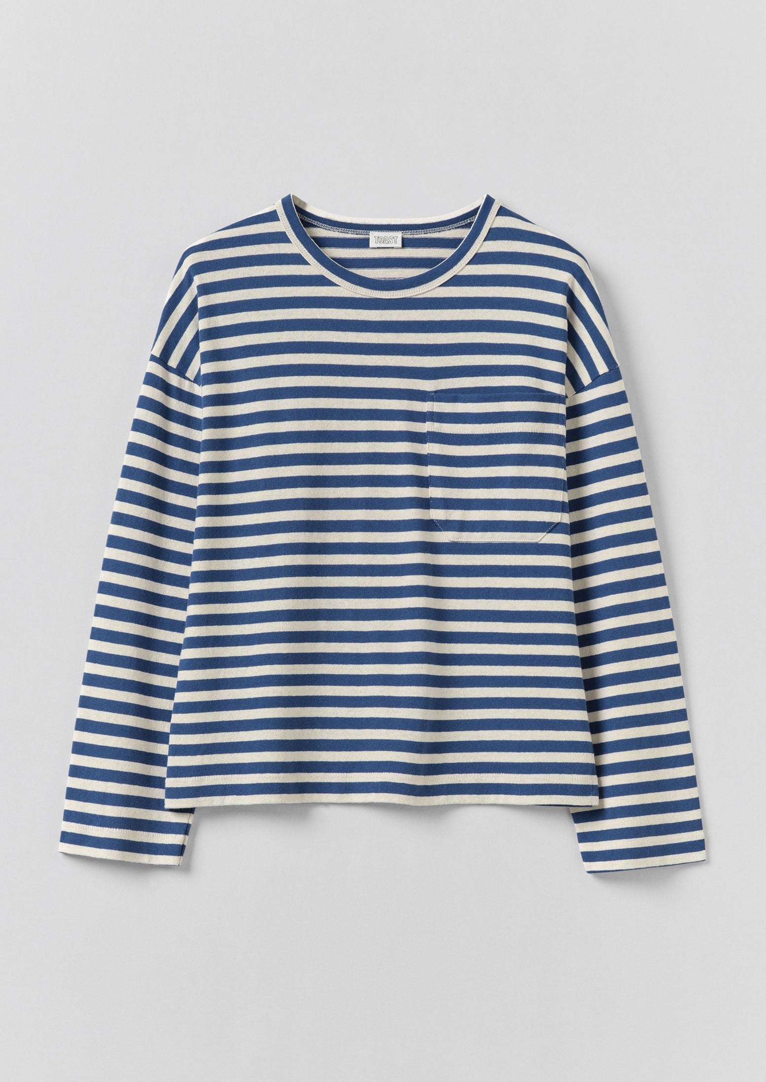 Bold Stripe Cotton Long Sleeve Tee | Delft/Ecru