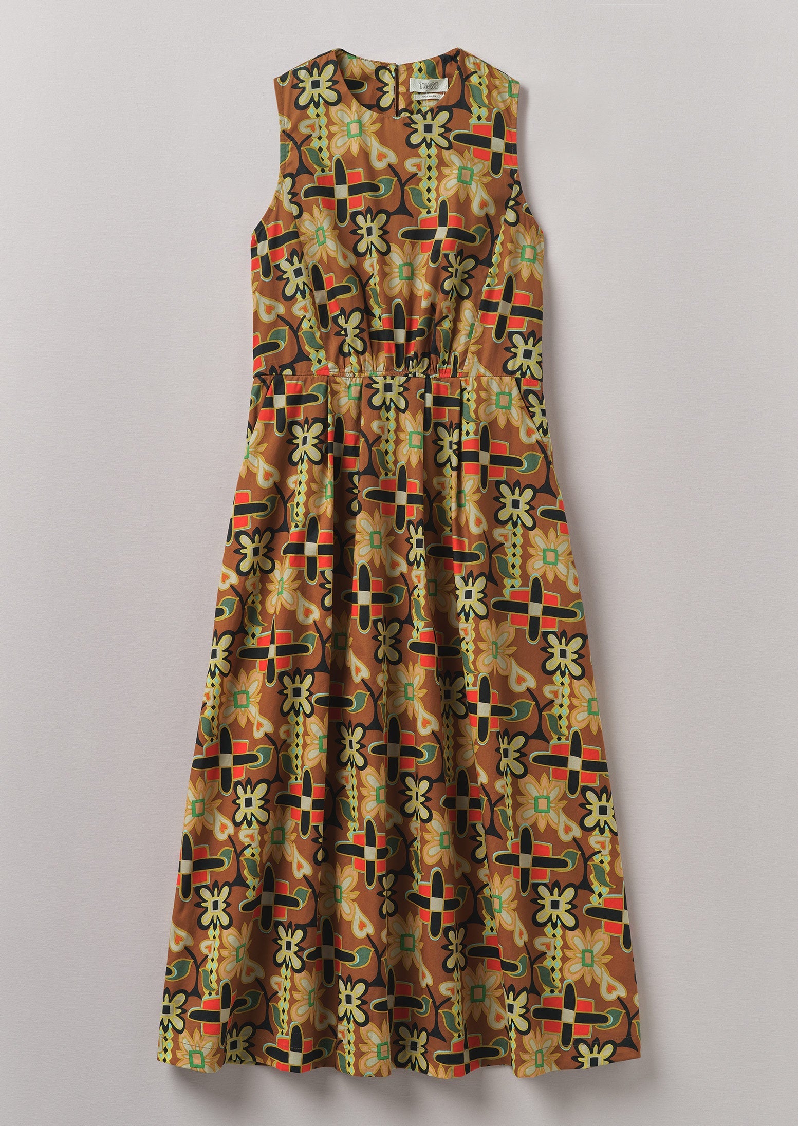 Folk Collage Print Cotton Poplin Dress | Multi