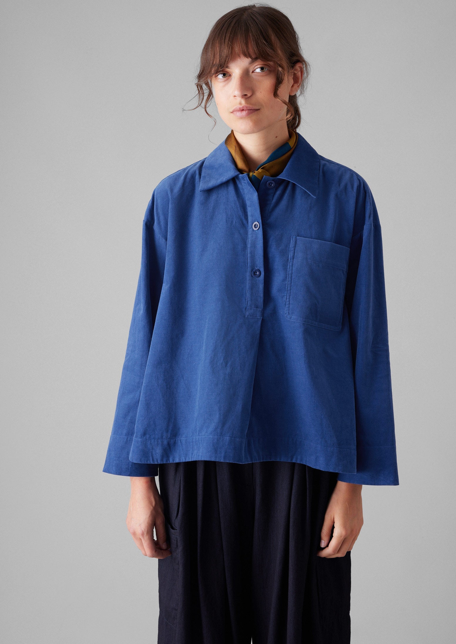 Patch Pocket Organic Needlecord Shirt | French Blue 4 Patch Pocket Organic Needlecord Shirt | French Blue